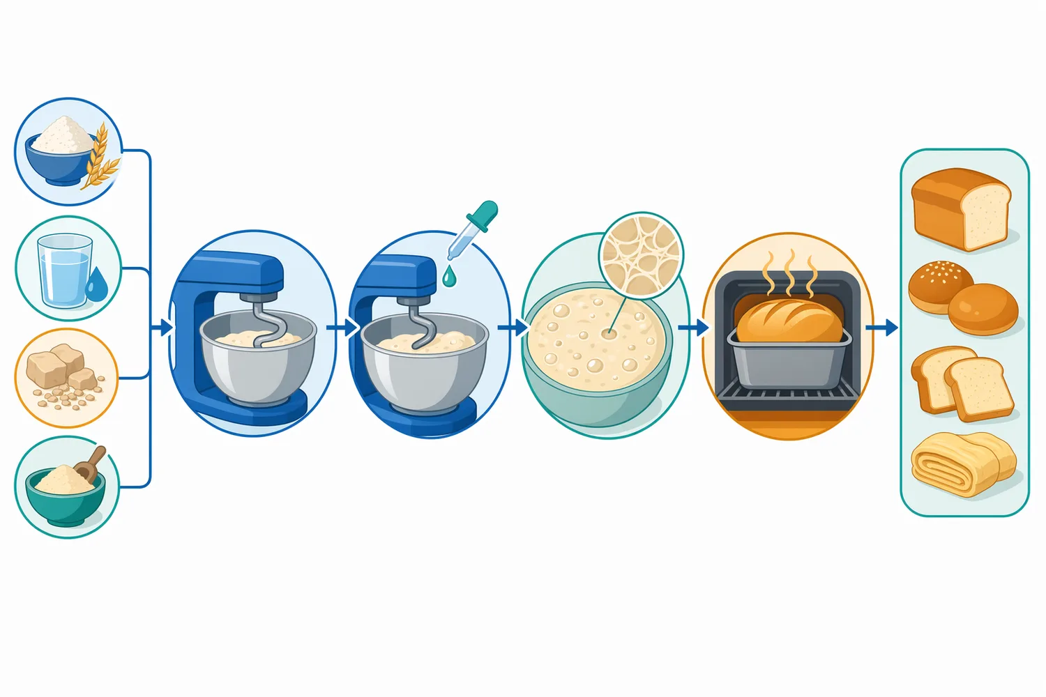The enzyme’s effect depends on a connected process environment that includes glucose availability, oxygen incorporation during mixing, moisture, fermentation and formula balance.