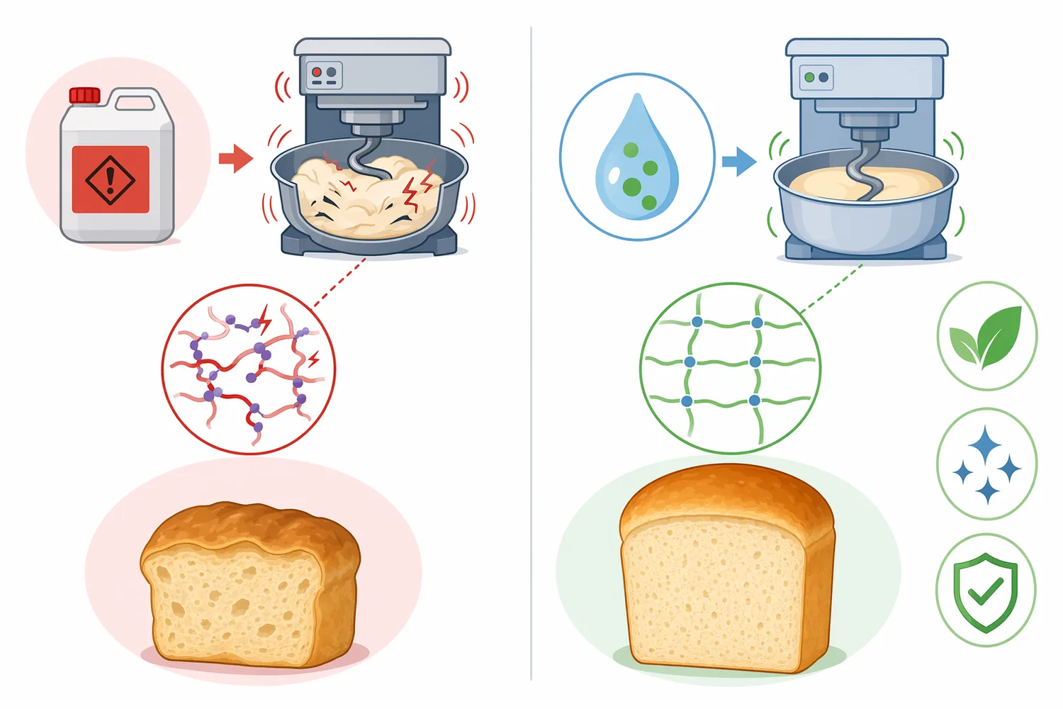 Glucose oxidase differs from amylases, xylanases, proteases, lipases, and transglutaminase because its primary bakery role is oxidative gluten reinforcement.