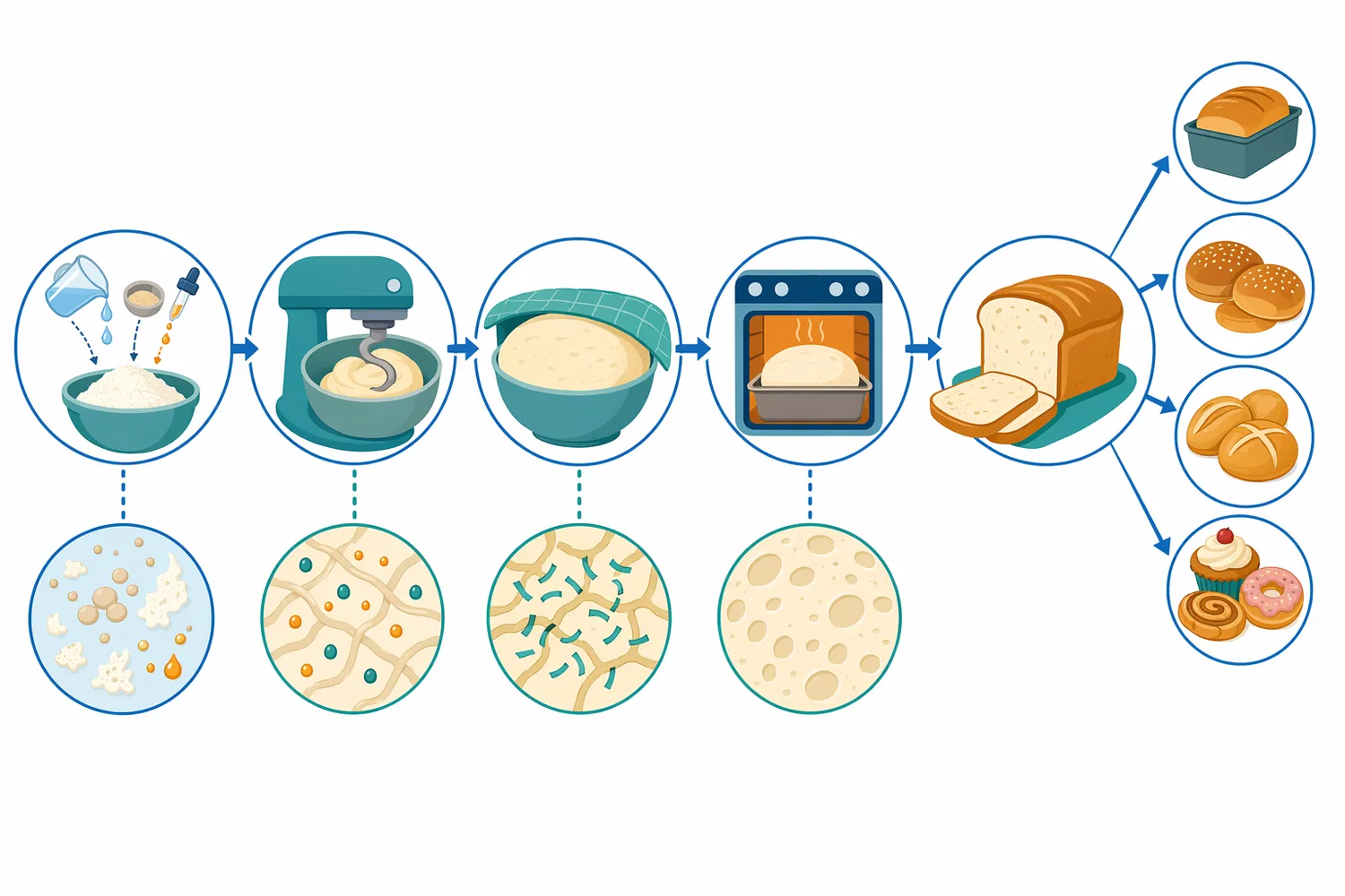 The practical effect sequence is improved dough handling, more uniform gas retention, greater loaf expansion, and a finer crumb when the formula is suitable.