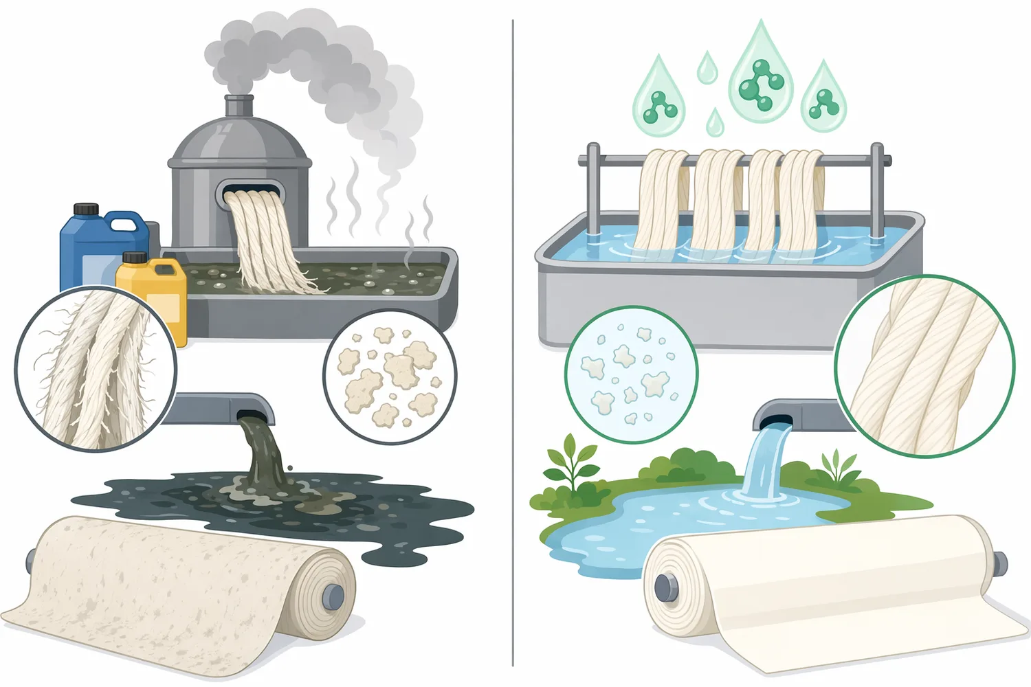 Enzymatic desizing differs from acid, oxidative, and alkali-associated routes by targeting starch through selective catalytic hydrolysis.