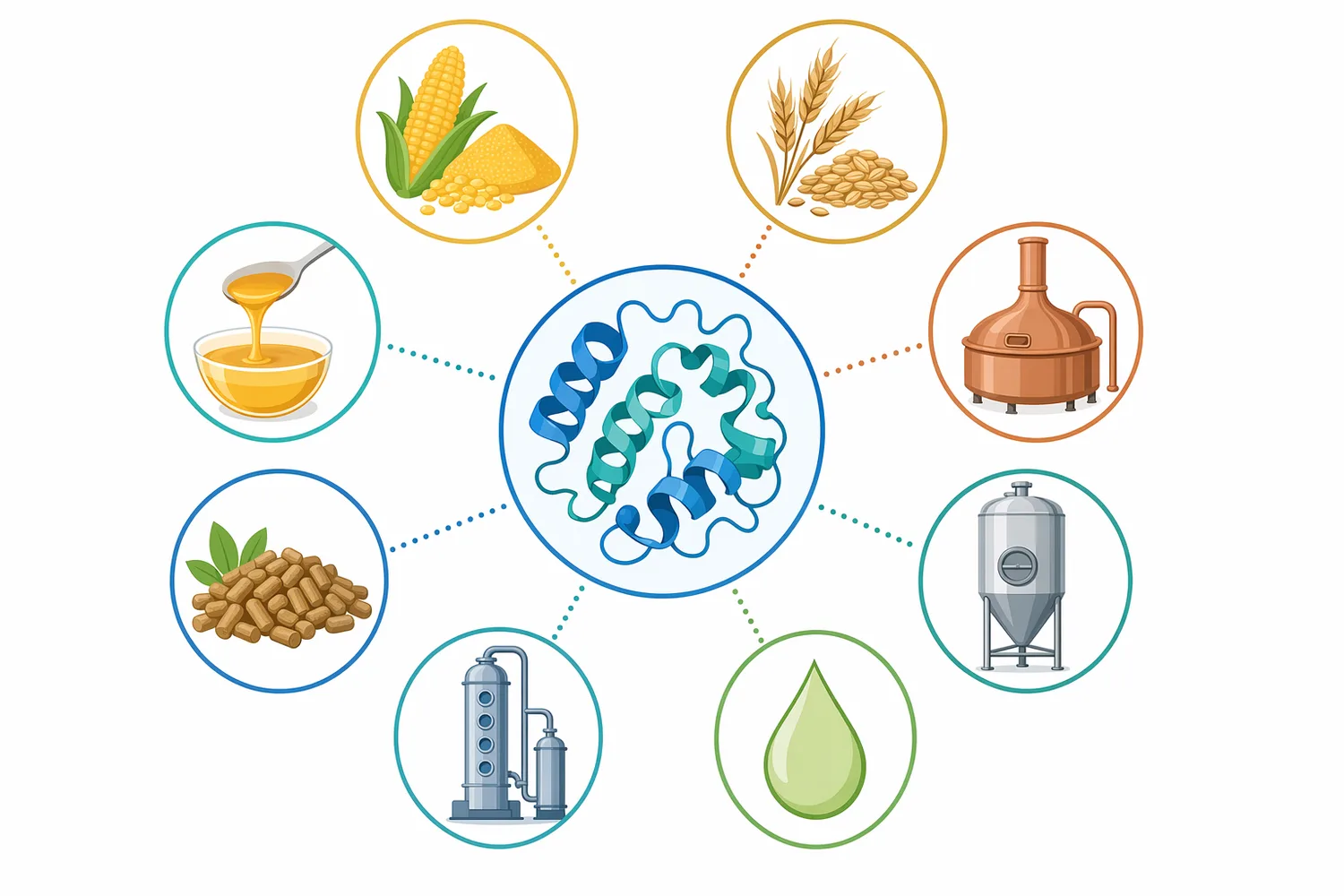 This enzyme serves starch liquefaction in brewing, fuel alcohol, potable spirits, grain processing and related starch-conversion operations.