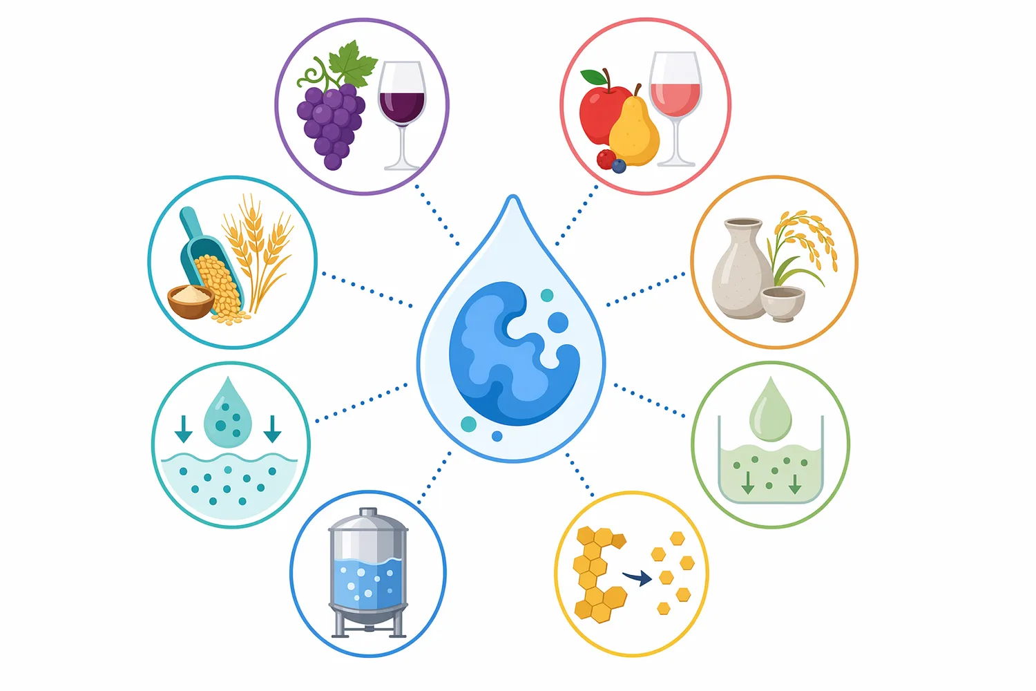 Thermostable liquid alpha amylase supports wine, fruit-wine, rice-wine, and adjunct-based beverage production by converting starch into lower-viscosity dextrins and sugars.
