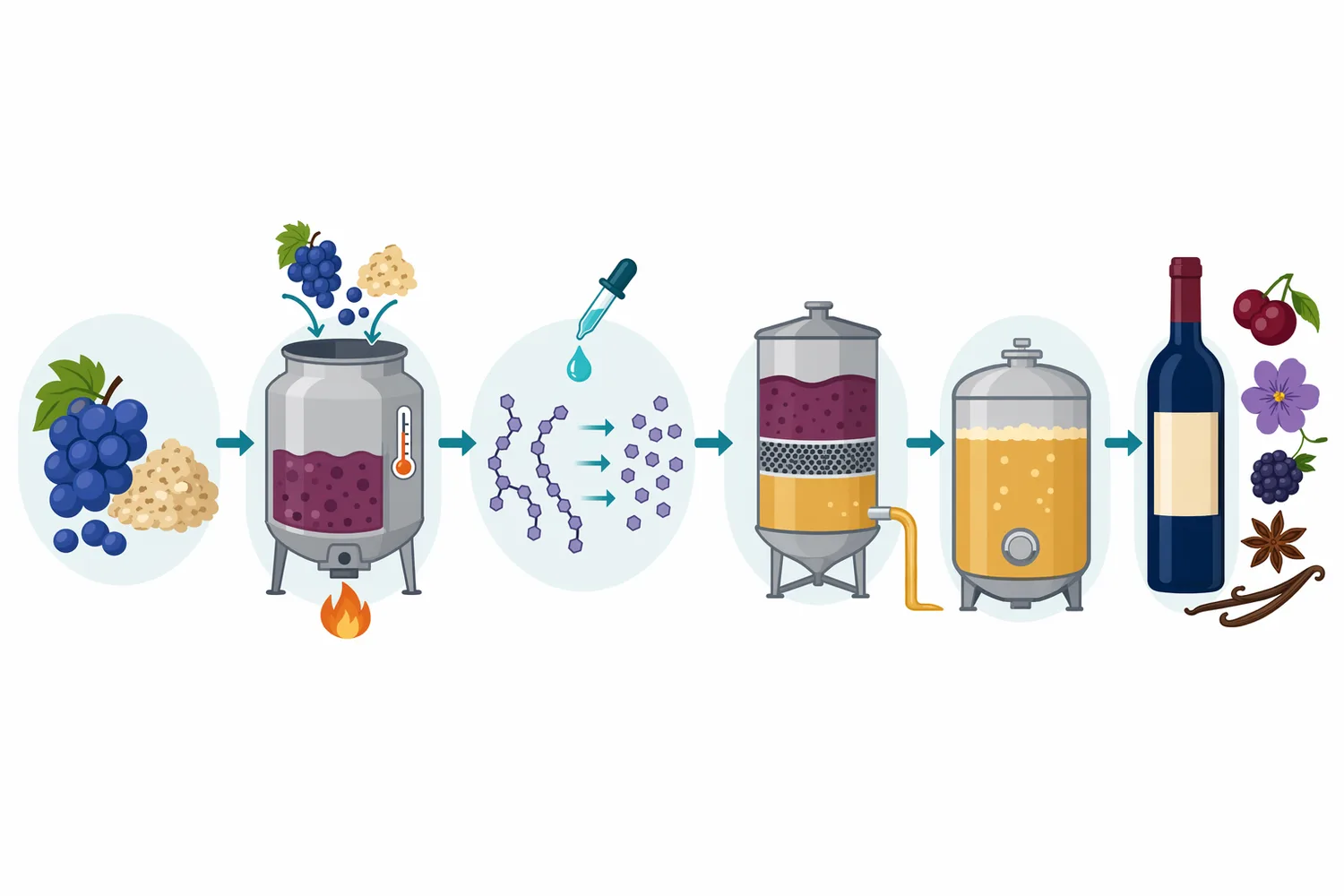 A typical winemaking workflow uses thermostable alpha amylase during hot mash treatment to reduce starch viscosity and improve fermentable extract release.