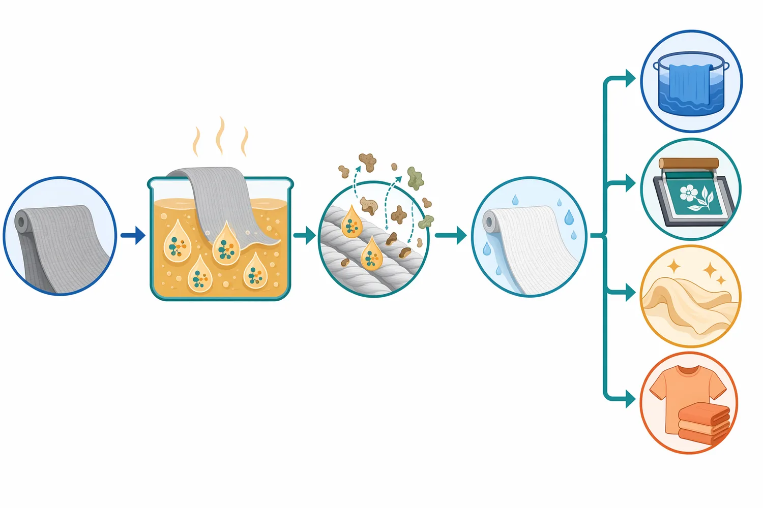 Low-temperature enzymatic scouring is positioned between greige plant-fiber preparation and downstream bleaching, dyeing, or finishing as a pectin-focused pretreatment step.