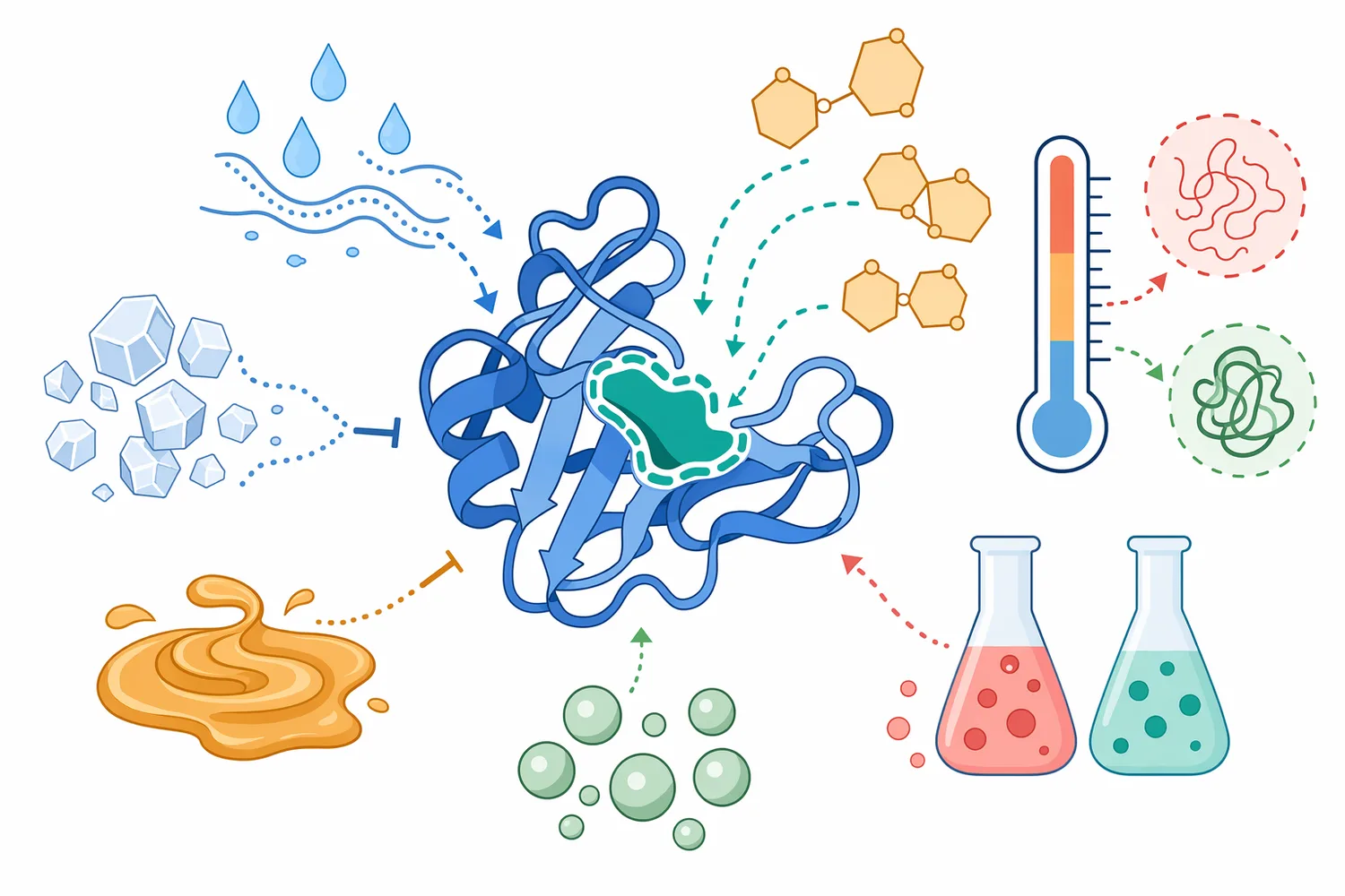 Matrix conditions such as water availability, solids level, acidity, temperature and ions affect how quickly invertase activity is expressed.