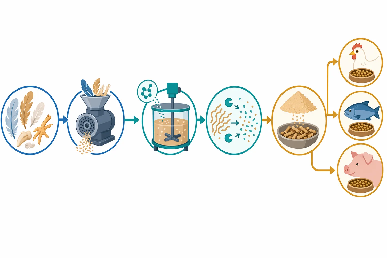 Keratinase is typically applied during wet pre-treatment or hydrolysis workflows where feather-derived material, water, mixing and contact time allow enzyme access to keratin.