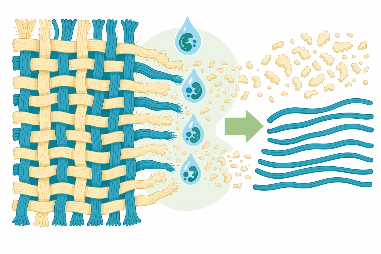 Keratinase can be used in textile contexts to modify wool keratin or help separate wool from polyester blends.
