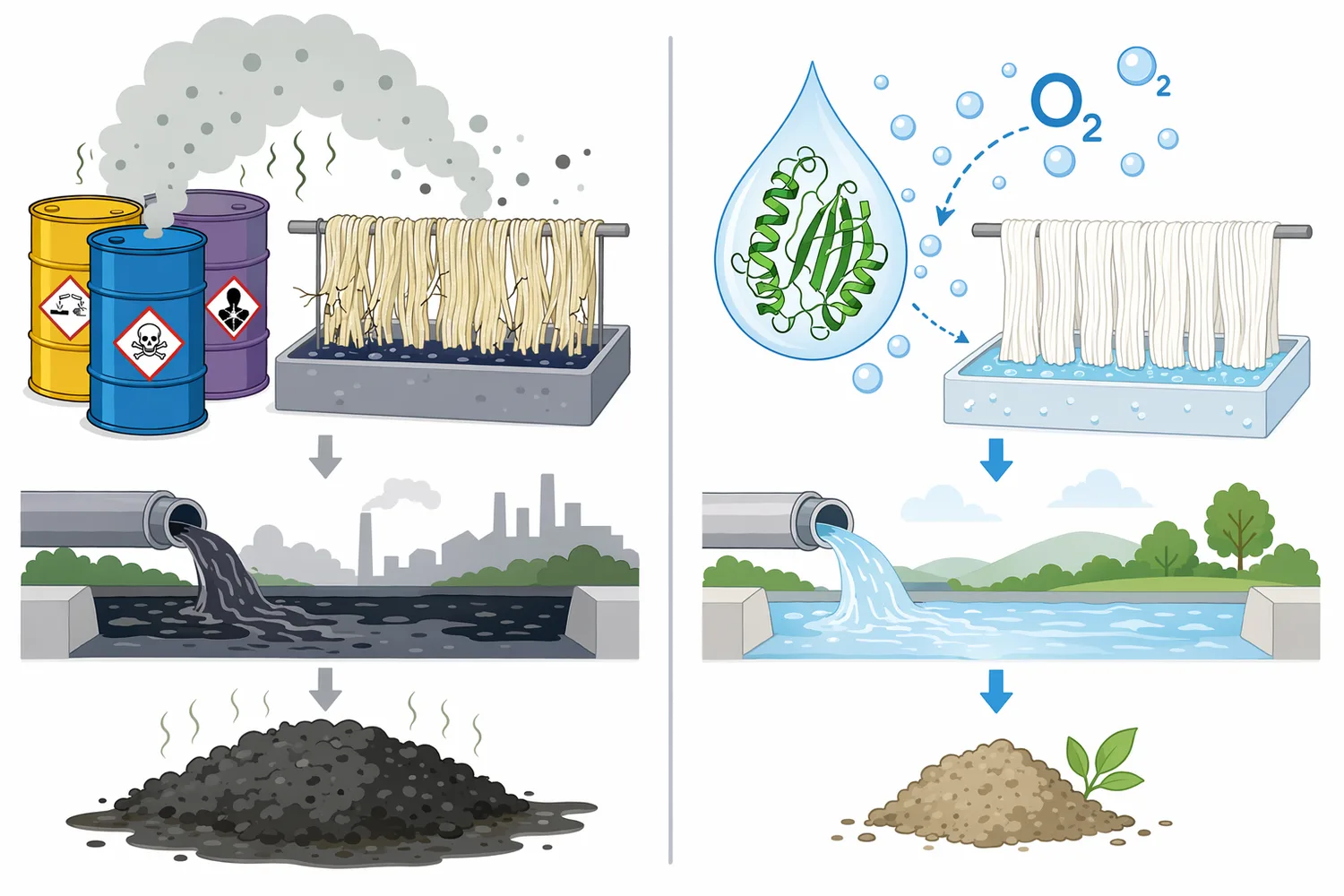 Compared with harsh chemical oxidation, laccase treatment can reduce chemical load while selectively oxidizing aromatic substrates.