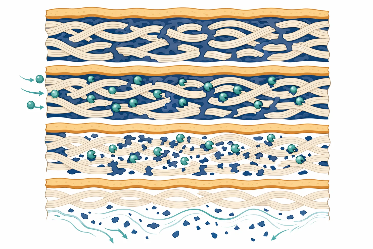 Controlled bating loosens interfibrillary material so collagen bundles can separate and move more freely.