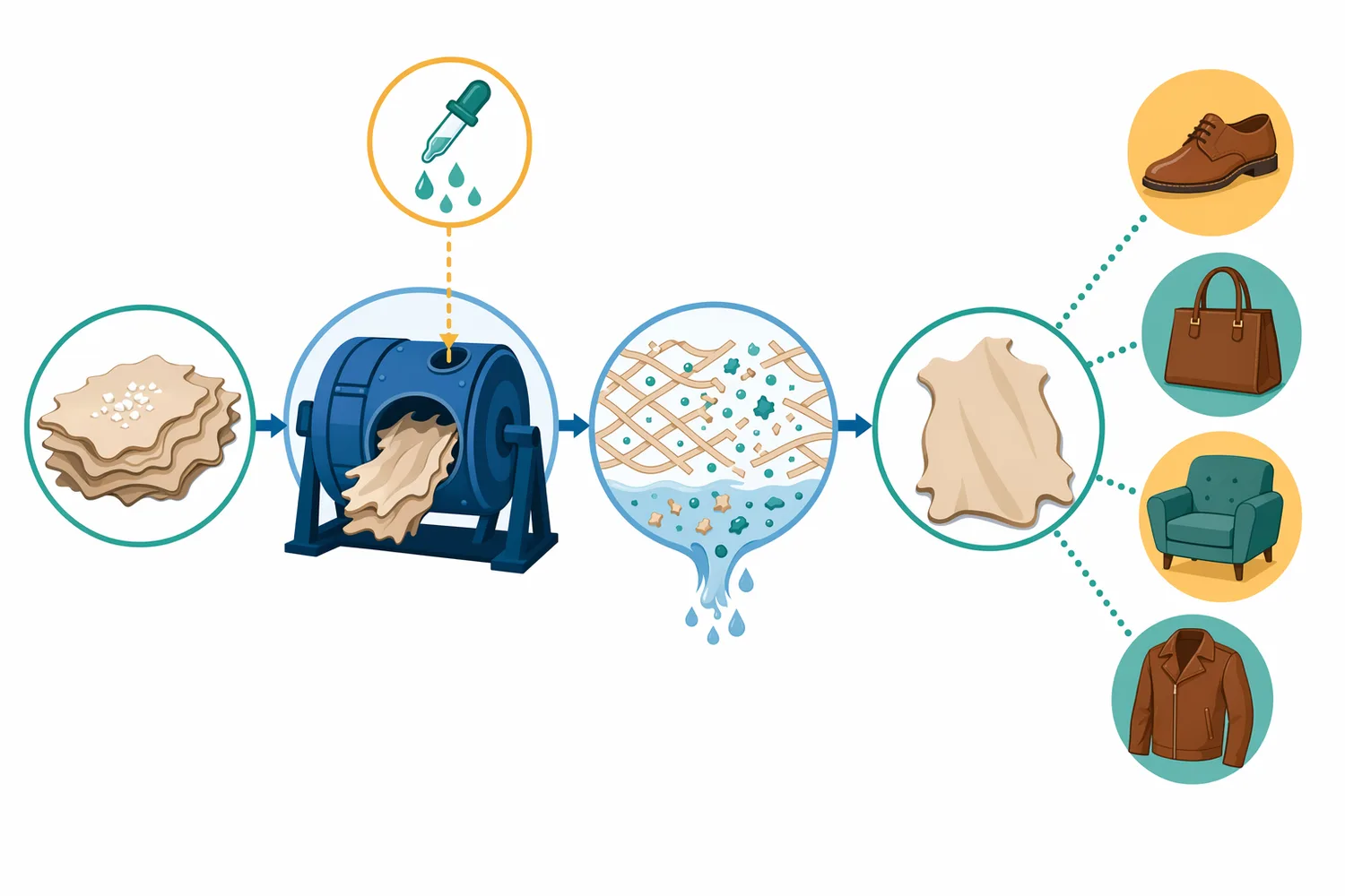 Controlled hydrolysis can progress from peptide-bond cleavage to reduced protein barriers, improved fiber opening, better chemical diffusion, and more uniform leather properties.