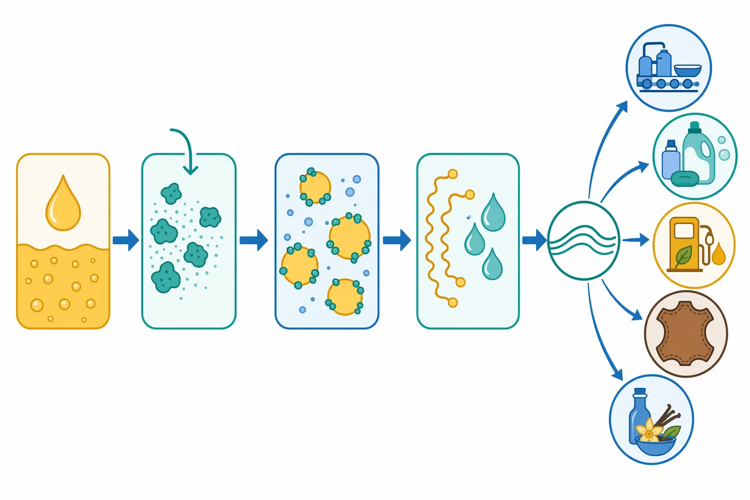 Water-rich systems favor hydrolysis, while low-water lipid-rich systems can favor esterification, transesterification, interesterification, acidolysis, or alcoholysis.
