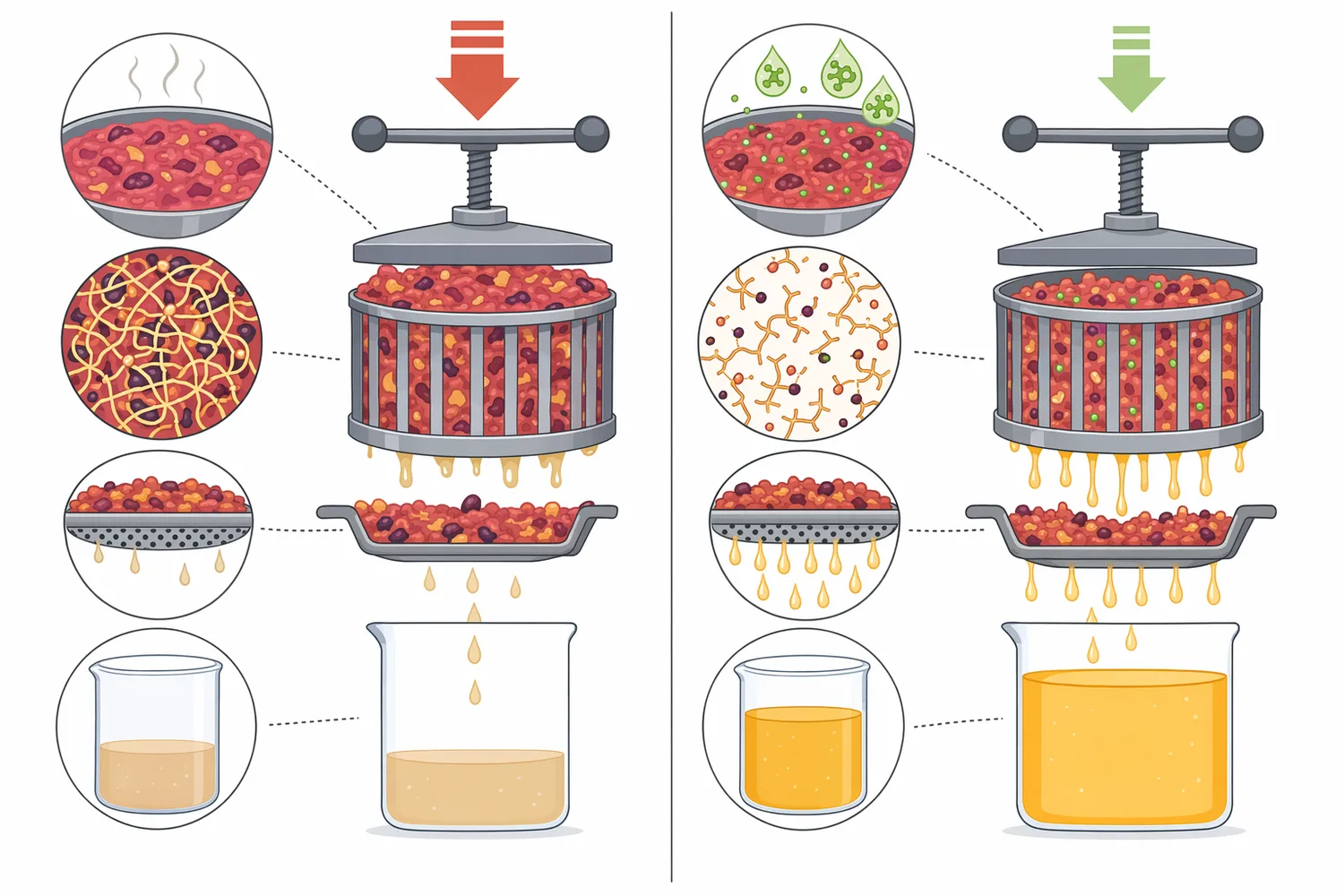 Major pectinolytic activities differ in how they modify pectin chains, but all can reduce pectin-driven structure, haze, or viscosity.