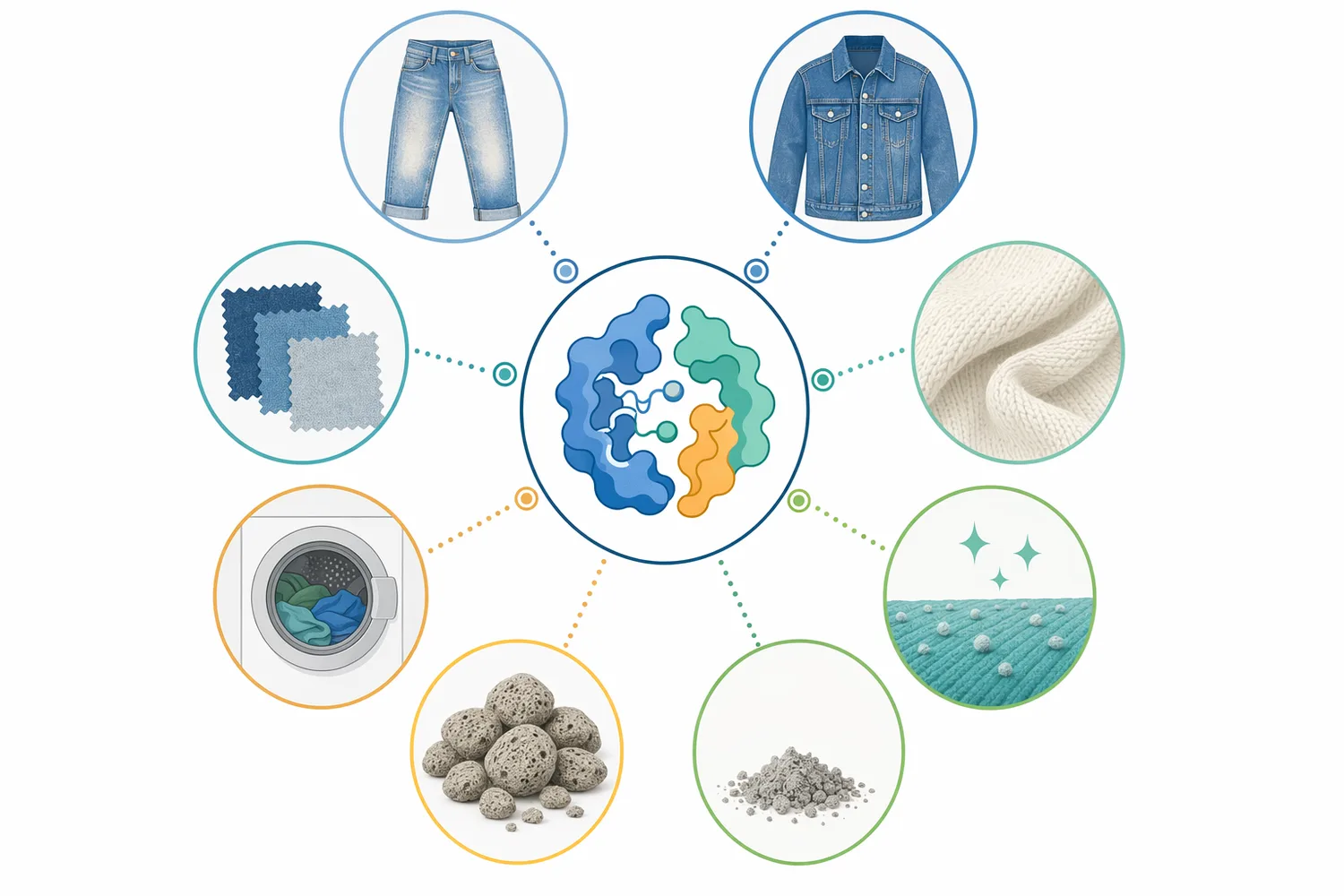 Low-temperature cellulase powder can support enzyme-only clean fading, enzyme-assisted reduced-stone vintage looks, smoother bio-polished fashion washes, and mild wash-down of darker denim.