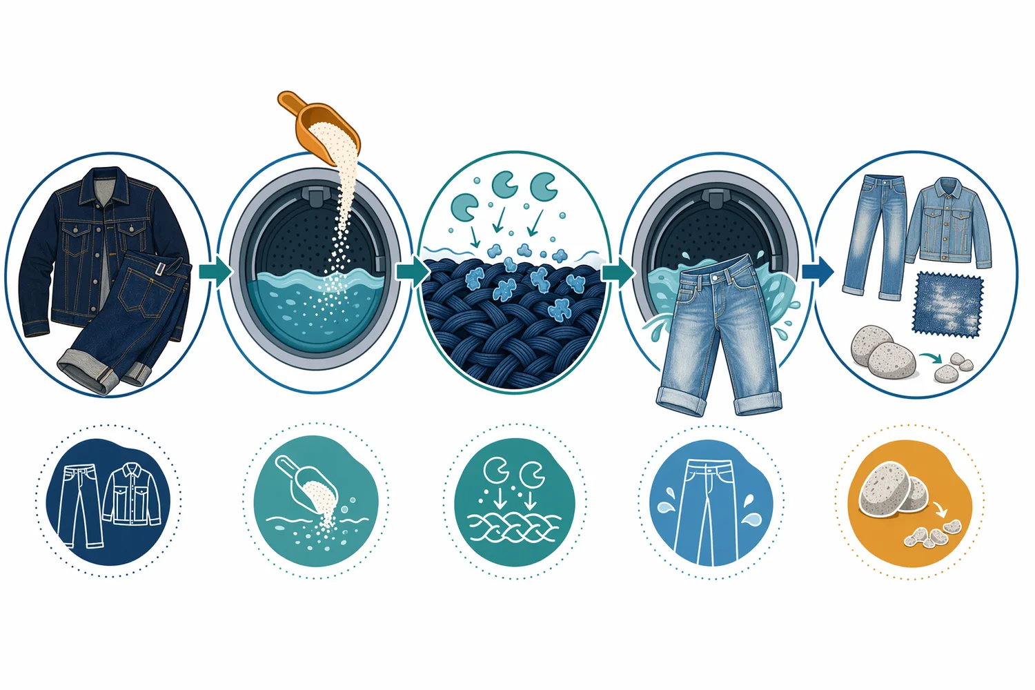 The product is ordered online as a 1 kg cellulase enzyme powder for denim washing, with order processing, shipment, a Certificate of Analysis, and a Safety Data Sheet supplied.