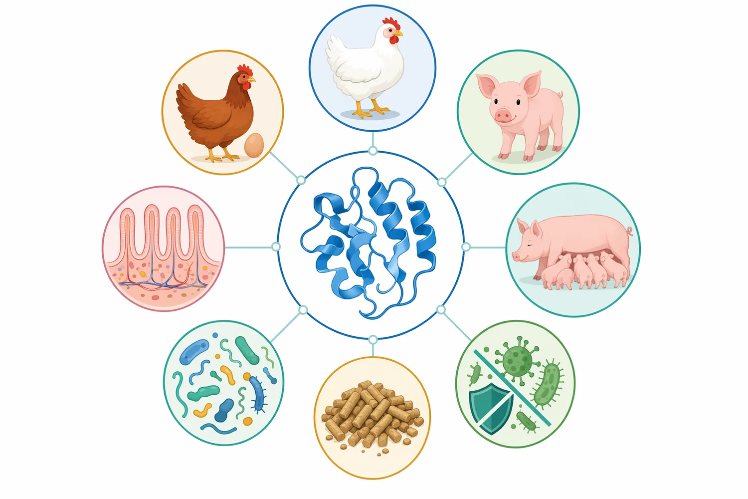 The clearest practical application is nursery and post-weaning pig feed programs aimed at supporting gut health during microbial and dietary transition.