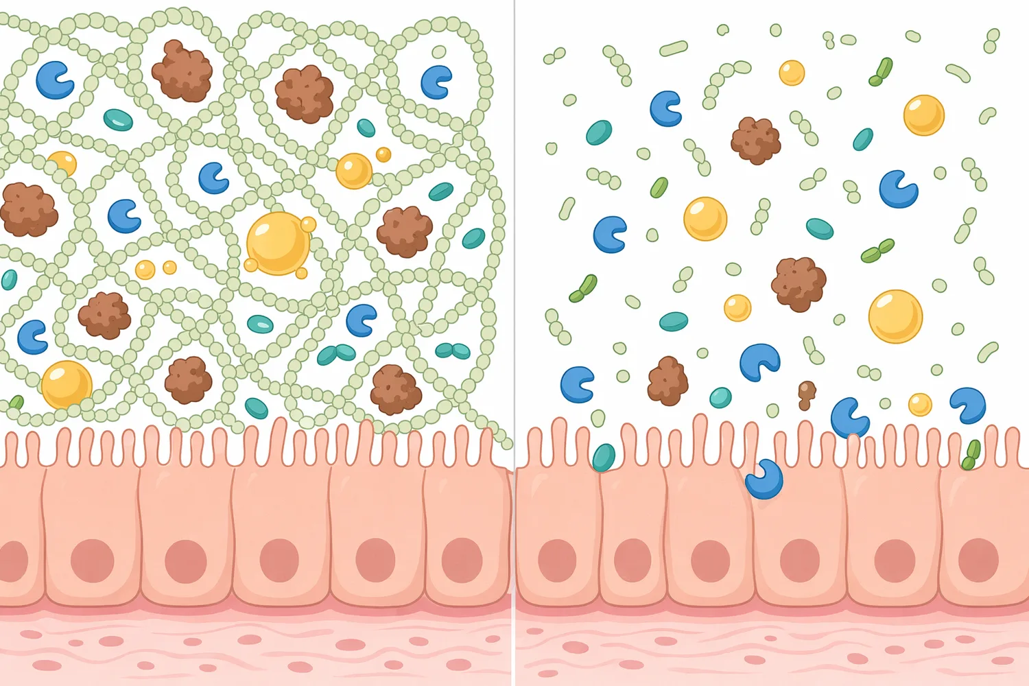 Large soluble β-mannan polymers can increase digesta viscosity and reduce contact between nutrients, digestive enzymes, and absorptive surfaces.