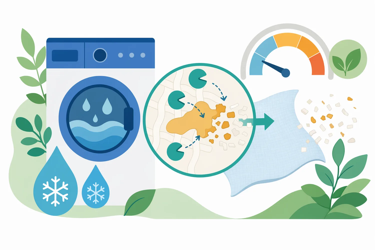 Mannanase can support targeted gum-stain removal through catalytic hydrolysis during normal aqueous washing conditions.