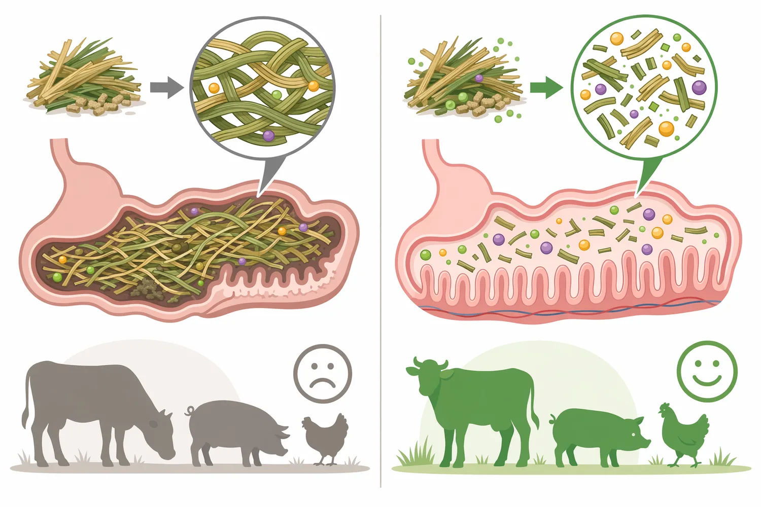 Feed enzymes differ by substrate, so β-mannanase should be selected for β-mannan-rich diets rather than treated as a replacement for xylanase, β-glucanase, phytase, protease, or amylase functions.