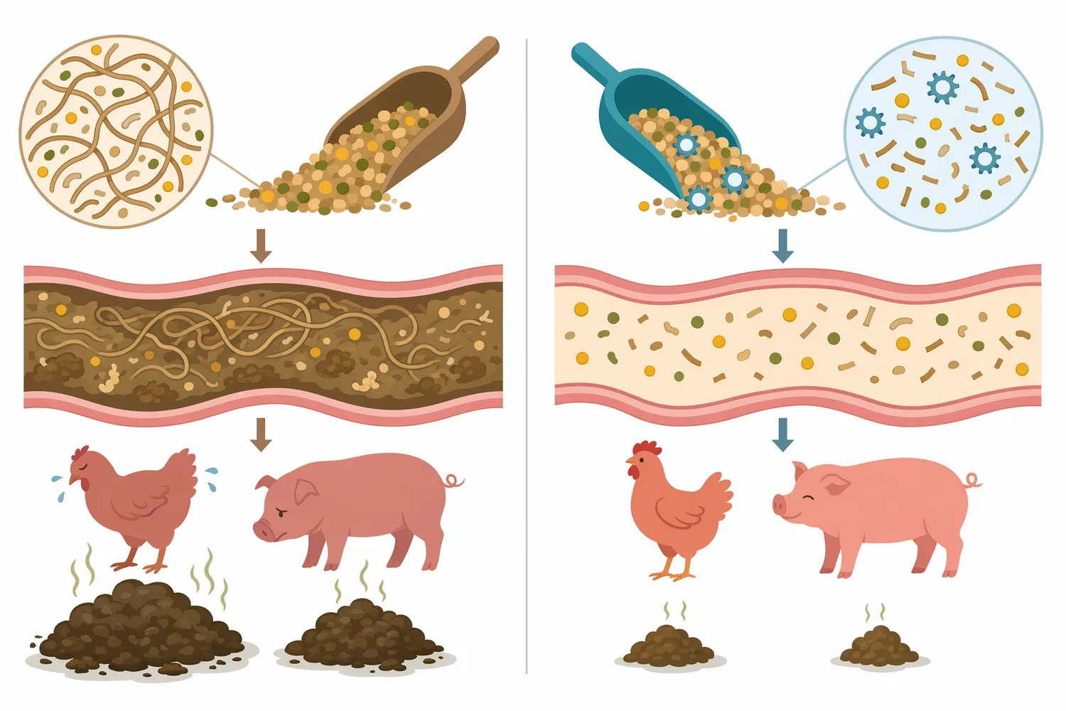 Mannanase complements other feed enzymes because it targets β-mannan hemicellulose rather than phytate, arabinoxylans, β-glucans, or protein.
