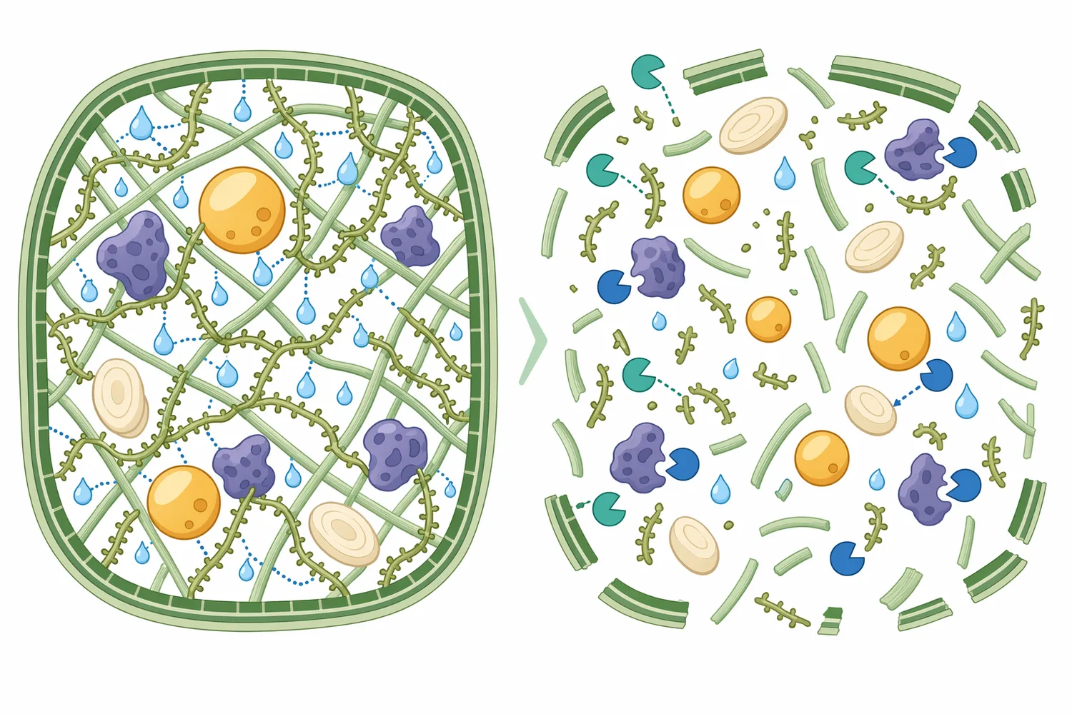 Cleaving long β-mannan chains can loosen the feed matrix and improve physical access to nutrients embedded in fiber-rich particles.