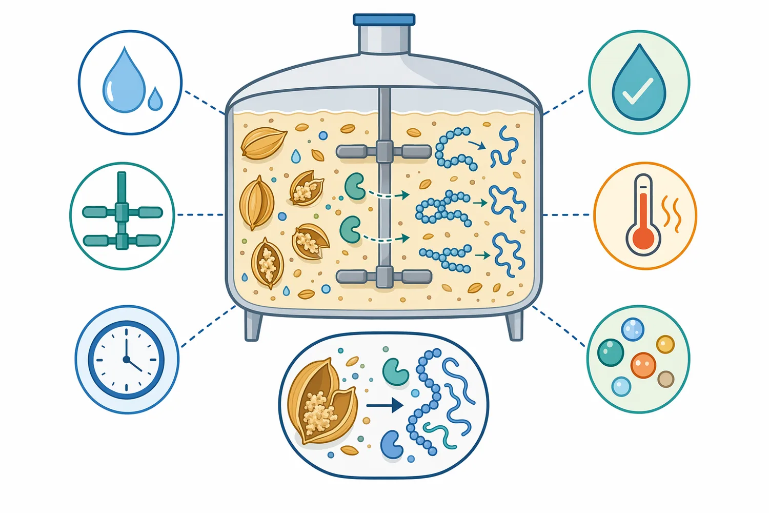 Neutral protease performance depends on substrate access and compatible pH, temperature, hydration, mixing, minerals, and contact time.