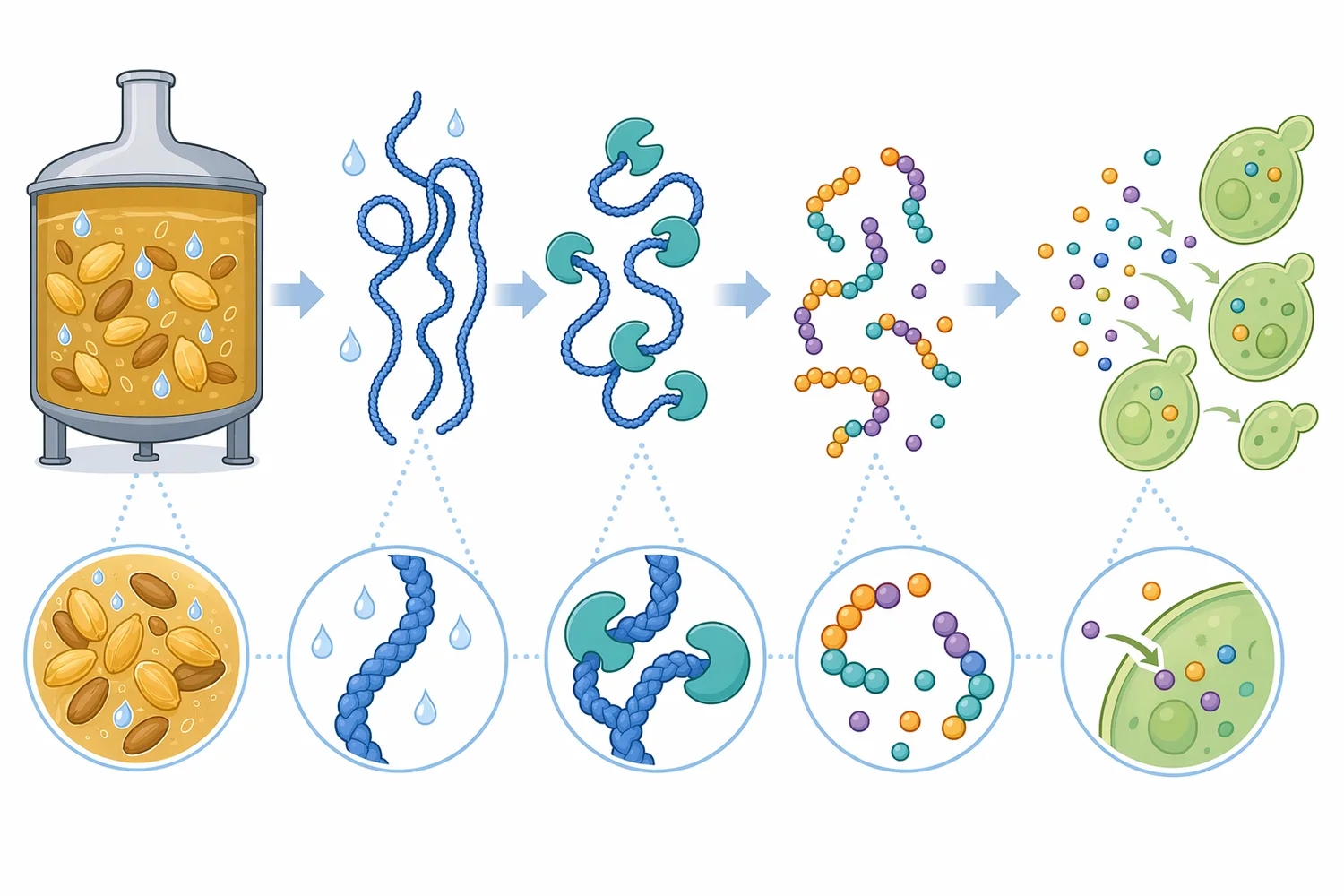 Neutral protease increases yeast-available nitrogen by converting larger grain proteins into amino acids and short peptides that can support fermentation.