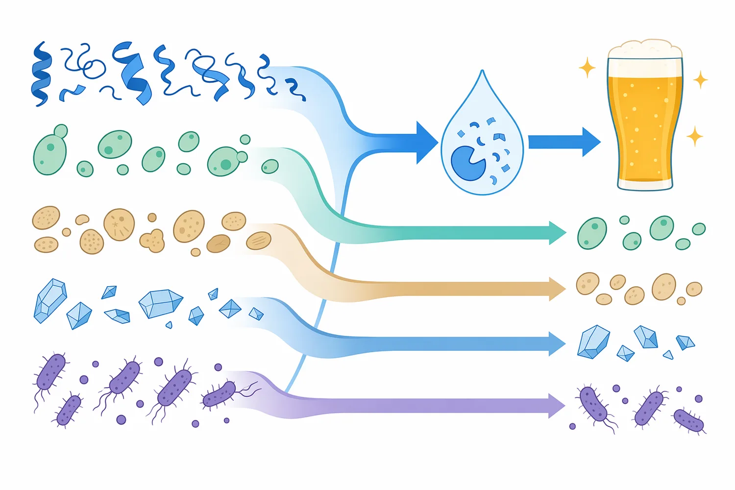 Papain acts on proteinaceous haze contributors but does not directly resolve turbidity caused mainly by yeast, starch, minerals, microbes, oxidation, or packaging issues.
