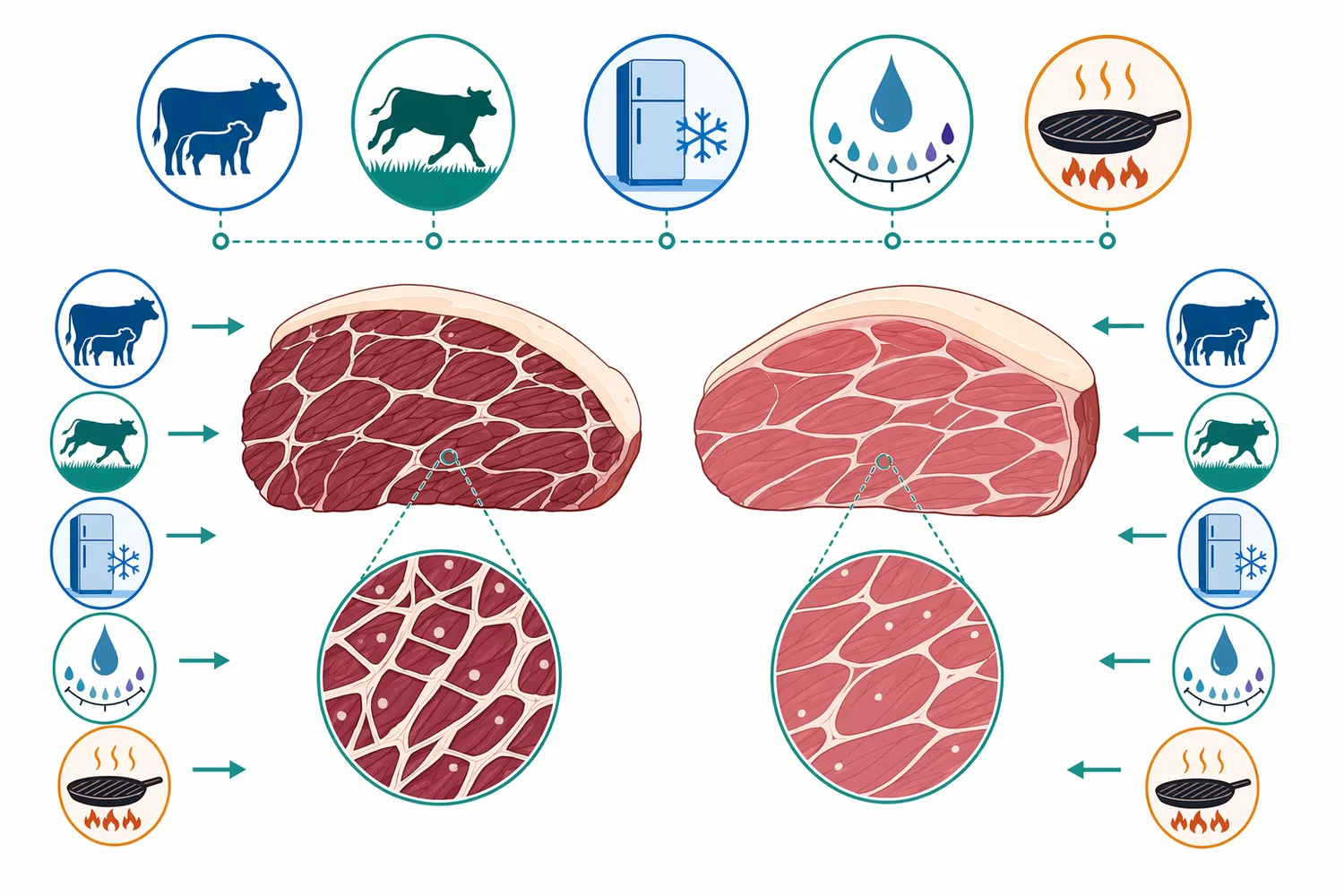 Beef tenderness varies because muscle biology, connective tissue, post-mortem handling, pH, and cooking conditions all affect final texture.