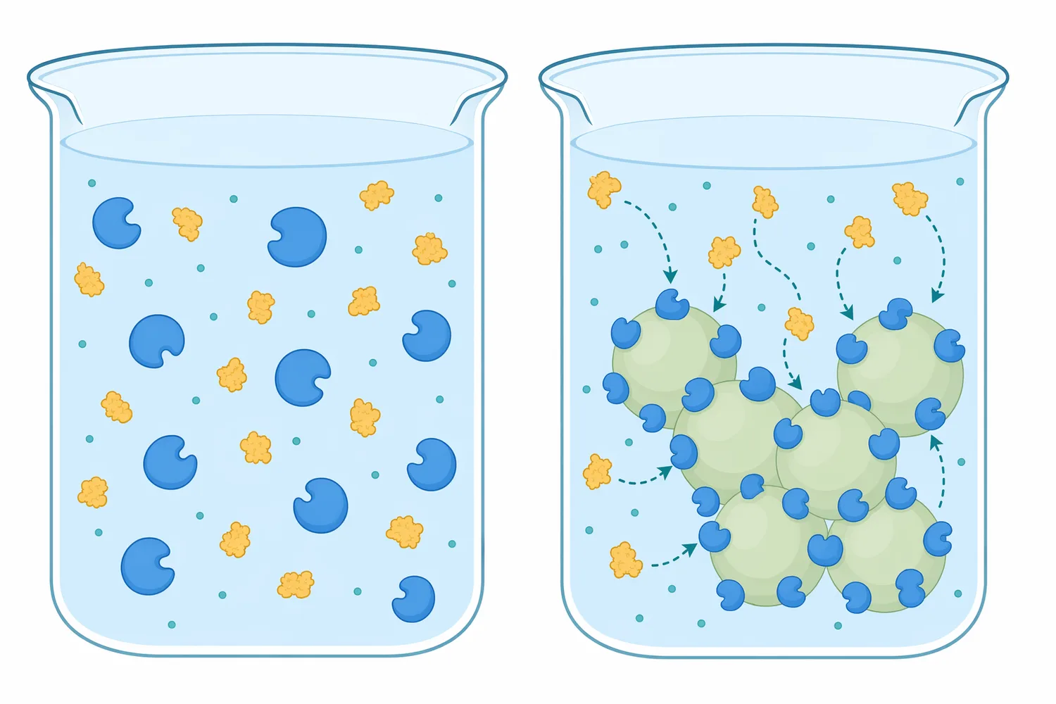 Immobilized papain keeps the catalytic enzyme on a carrier so hydrolysis occurs at localized contact surfaces rather than throughout solution.
