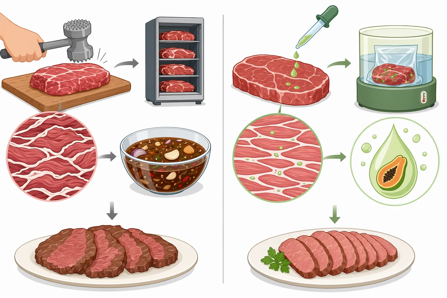 Papain differs from acid, neutral and alkaline proteases mainly by its compatible process environment and broad cysteine-protease action under mild conditions.