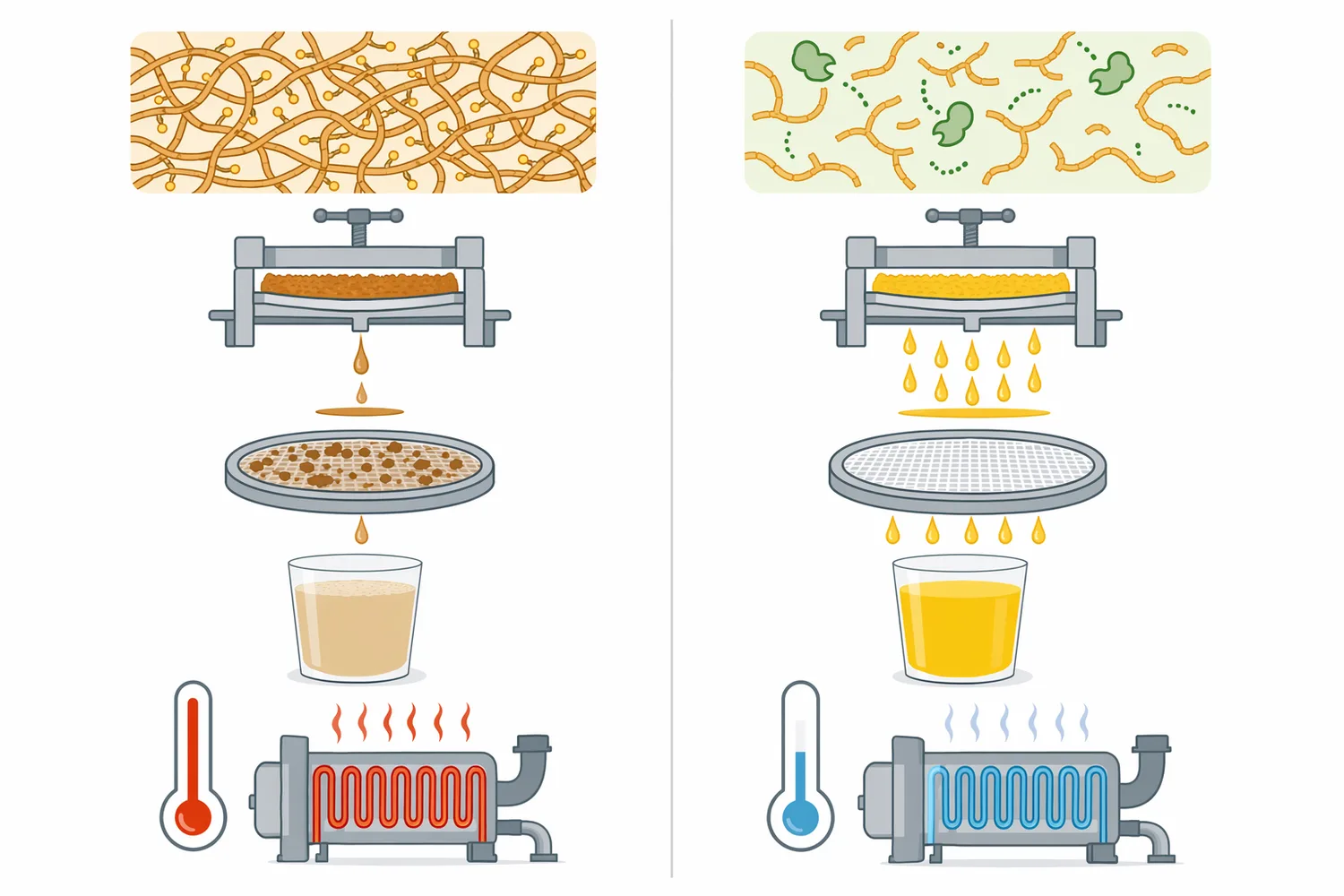 Pectin lyase, pectate lyase, polygalacturonase, and pectin methylesterase differ in substrate preference and reaction style.