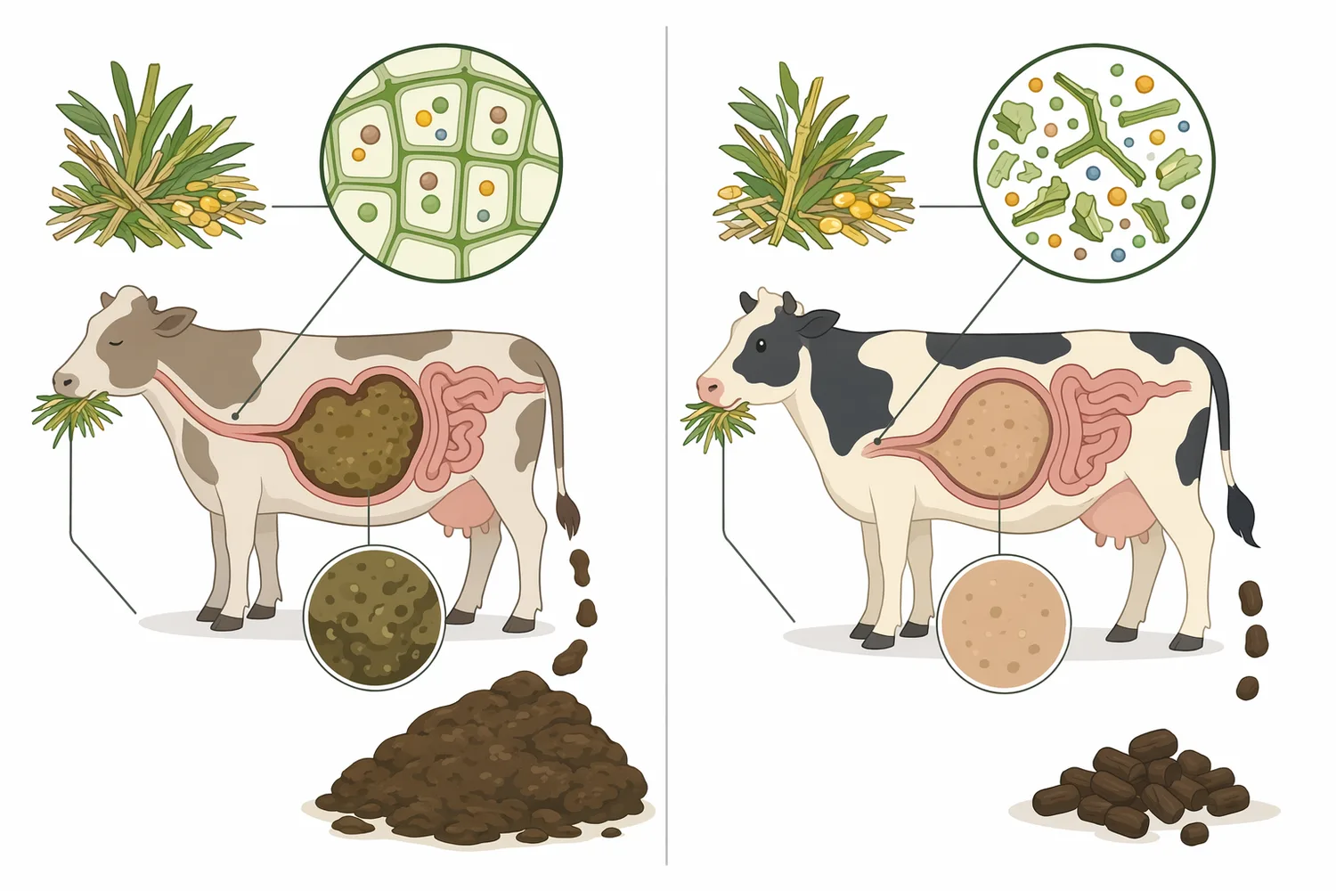 Different feed enzymes act on different substrates, with pectinase specifically targeting pectin and pectic substances.