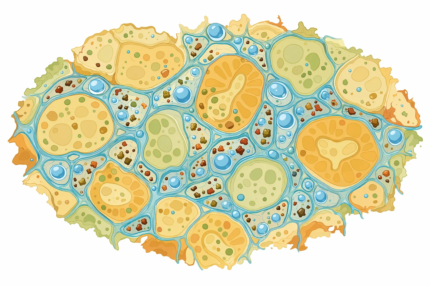 Pectin in fruit mash forms a hydrated cell-wall network that can hold juice inside pulp and keep fine solids suspended.