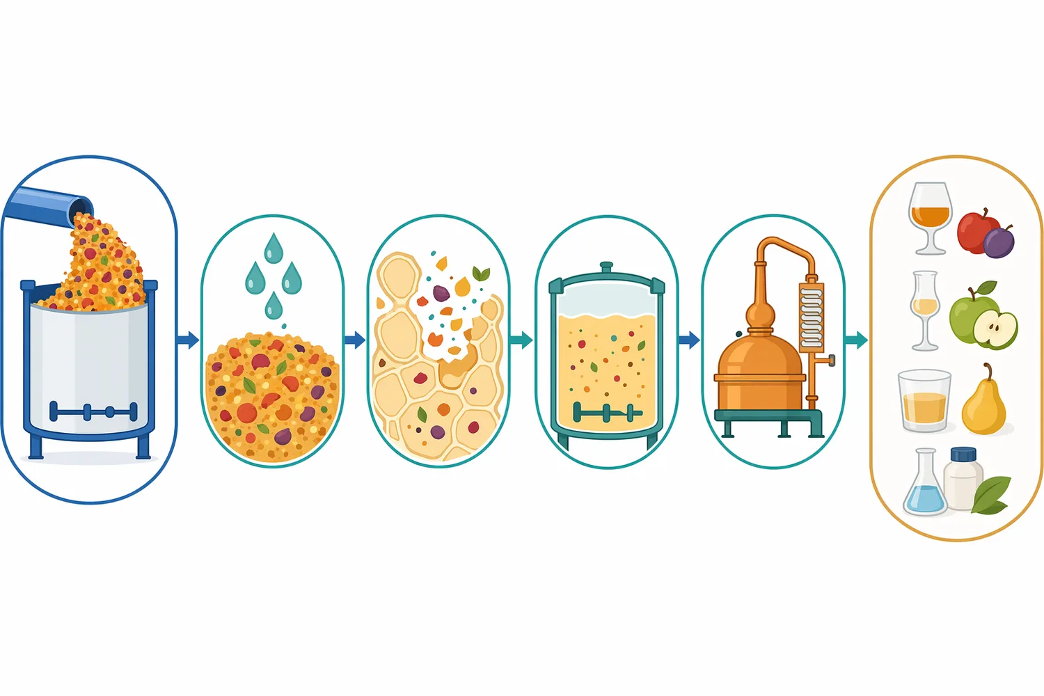 Pectinase is most useful early in fruit-mash preparation, before or during maceration, pressing, settling, fermentation, and final clarification before distillation.