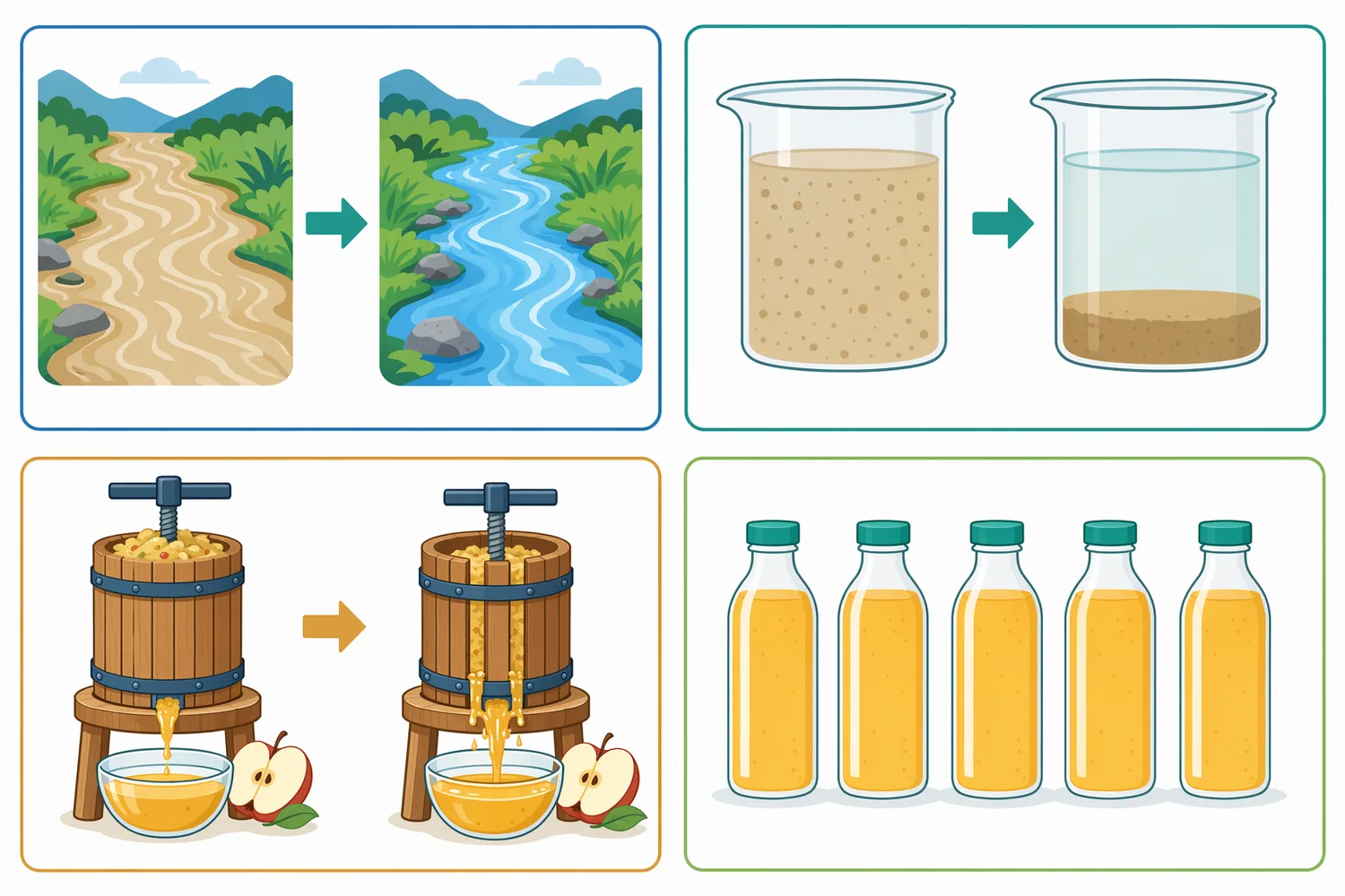 The main practical improvements from pectinase treatment are lower viscosity, reduced turbidity, better juice release, and more consistent processing.