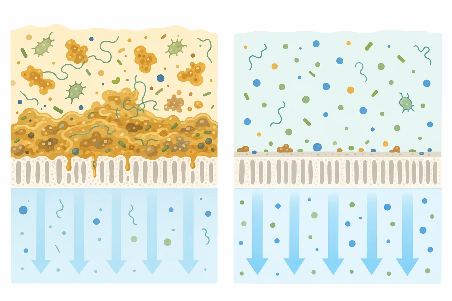 Using pectinase before filtration can make juice more filterable by reducing hydrated pectin polymers that contribute to plugging and fouling.
