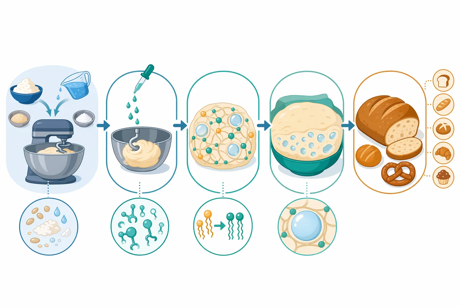 Phospholipase acts during mixing, fermentation, proofing, and early heating before the bread structure sets during baking.