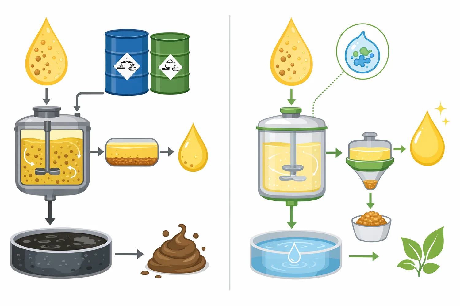 Compared with chemical degumming, enzymatic phospholipase treatment can increase oil yield and reduce chemical load and wastewater.