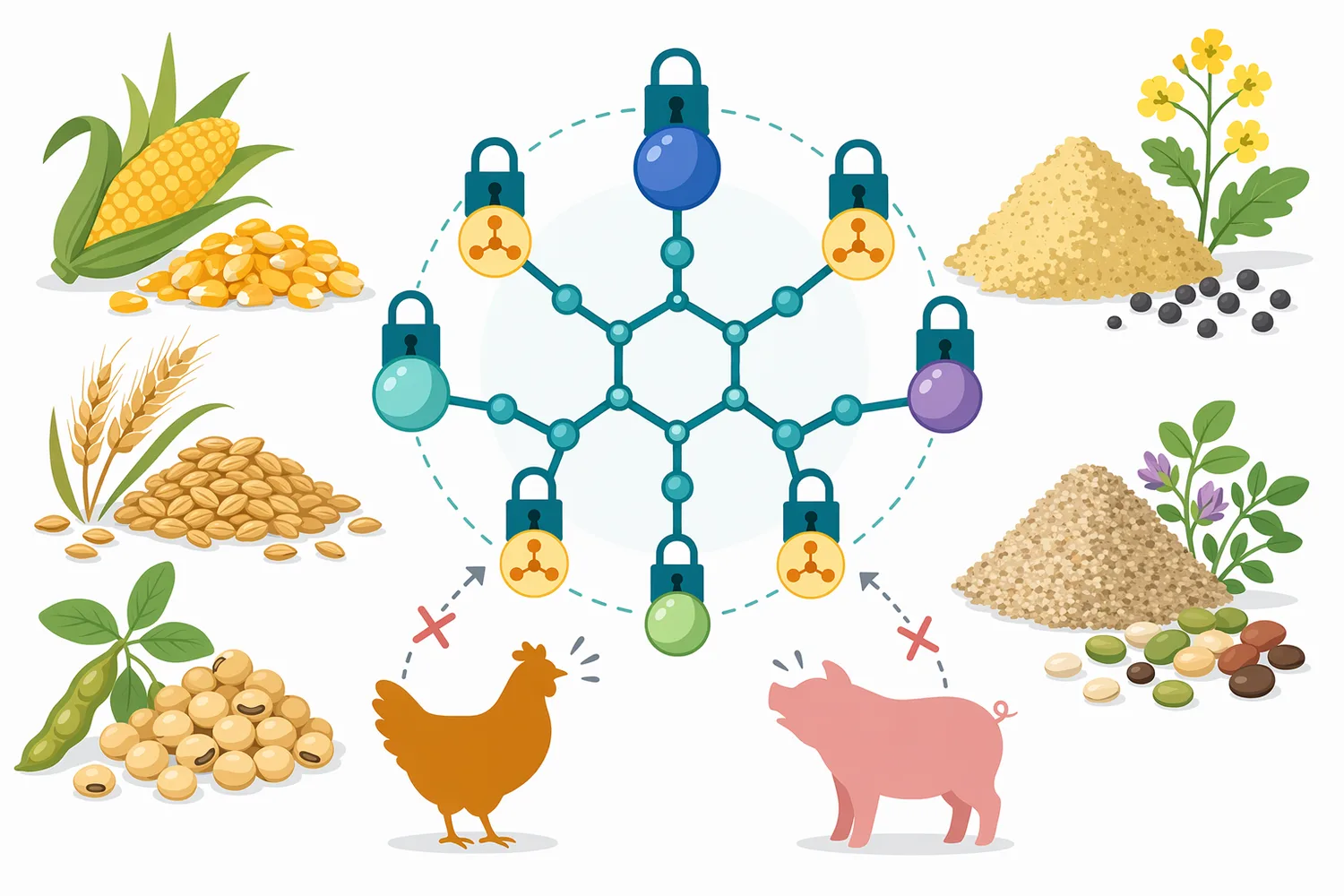 Plant-based feed ingredients can contain phosphorus in phytate form, which poultry and other monogastric animals cannot efficiently access without enzymatic hydrolysis.