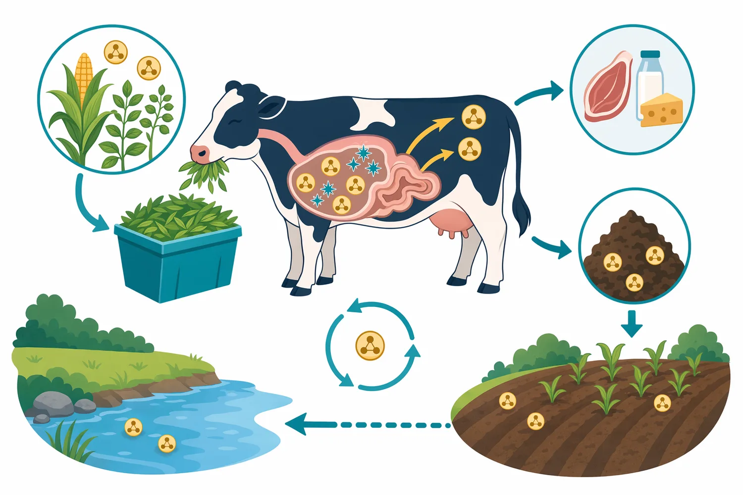 When diets are formulated around released plant phosphorus, phytase can reduce the amount of undigested phosphorus excreted in manure.