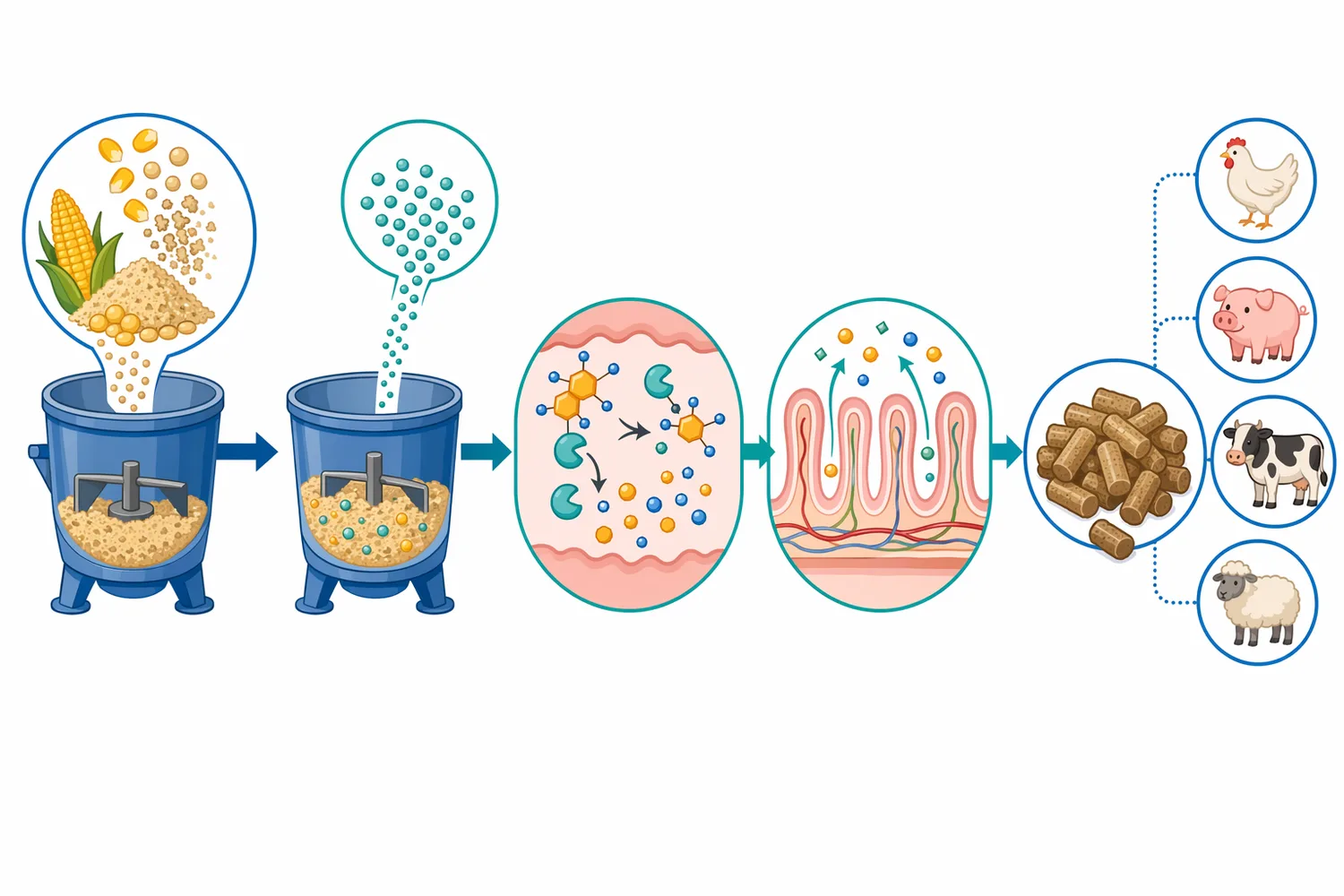 Feed phytase must remain active through mixing, handling, processing, ingestion, and gut conditions before it can contact phytate and release phosphate.