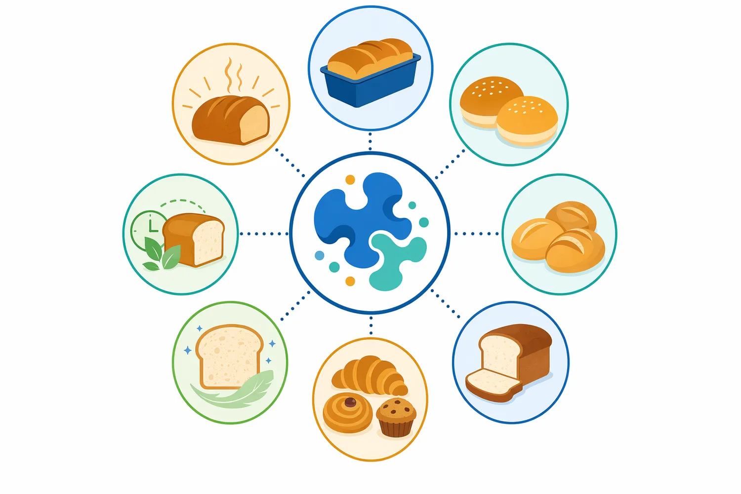 Bakery alpha-amylase is used to improve loaf volume, crumb softness, crust color, and shelf-life freshness in flour-based products.