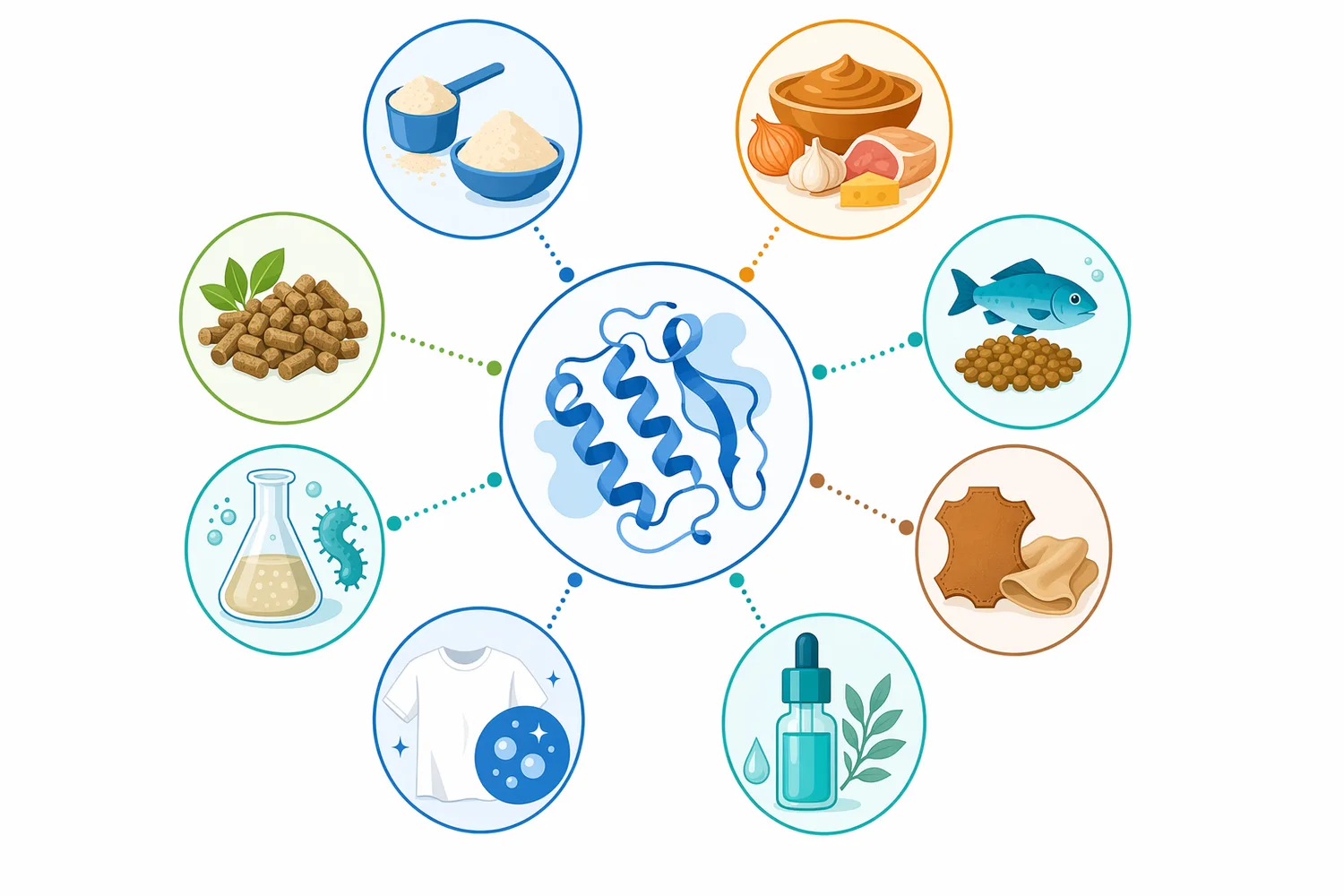 Neutral protease is used for protein hydrolysates, flavor generation, feed digestibility, fermentation nutrients, leather processing, detergents and cosmetic peptide ingredients.