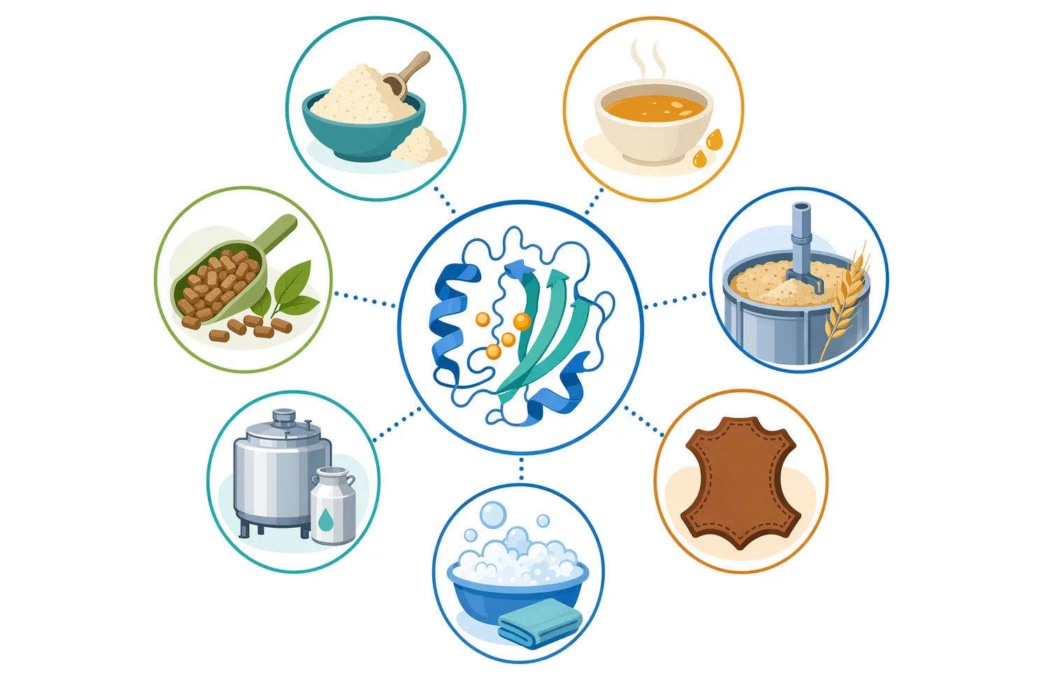 Neutral protease is used across plant protein modification, fermentation, savory systems, by-product valorization, baking, leather, detergent, and cosmetic applications.
