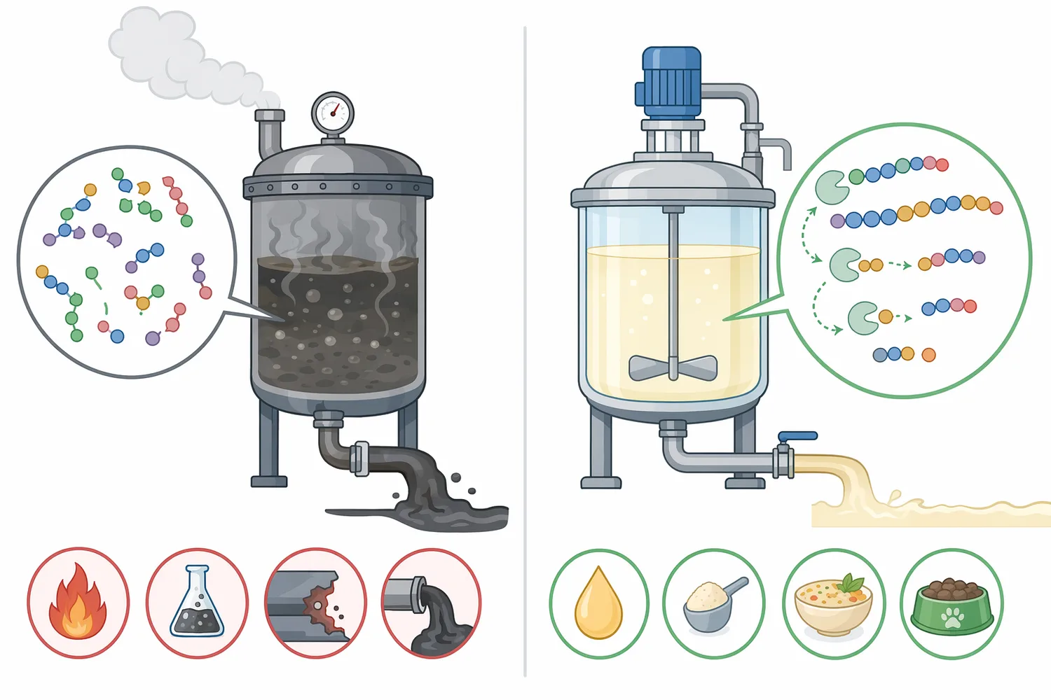 Aminopeptidase differs from chemical hydrolysis, endoproteases, and carboxypeptidases because it performs controlled N-terminal residue removal.