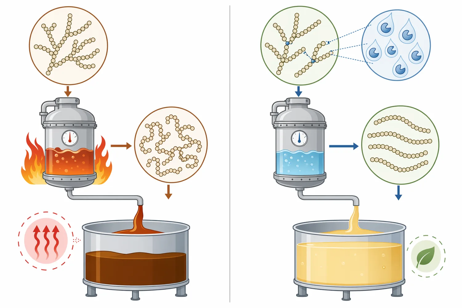 α-Amylase, pullulanase, glucoamylase, and maltose-forming enzymes address different starch features and therefore serve complementary roles in syrup production.