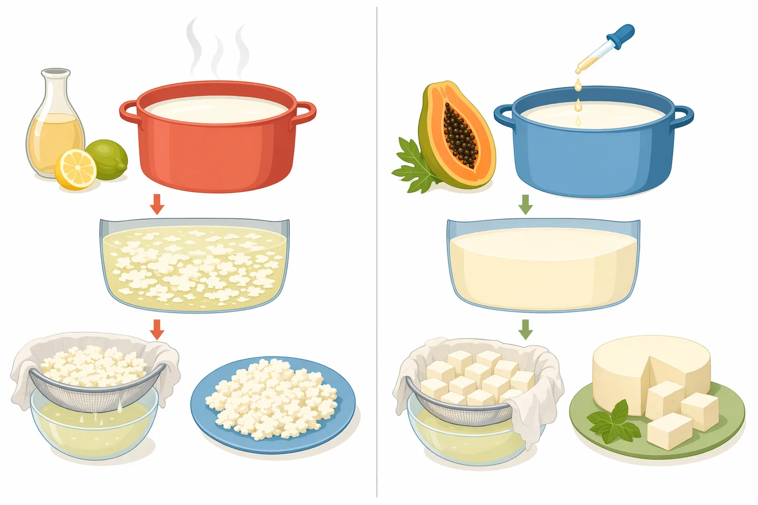 Compared with acid or heat coagulation, enzyme coagulation gives controlled casein gelation and cleaner curd formation for cheese making.
