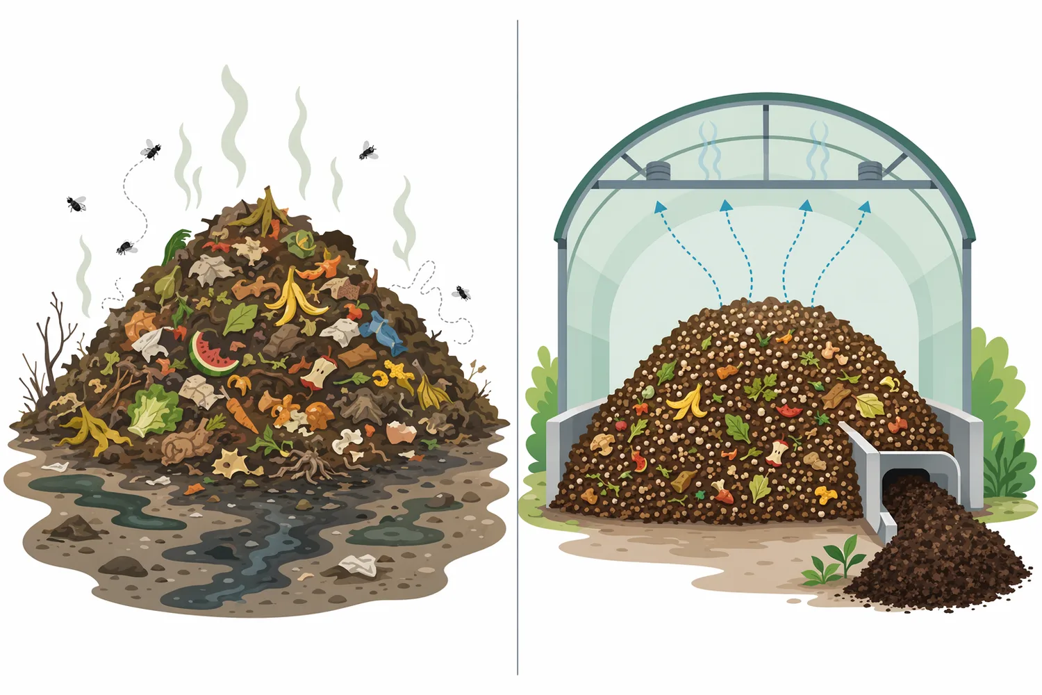 Compared with unmanaged disposal, microbial treatment can speed organic breakdown, reduce odor and produce a more stable compost-like residue.
