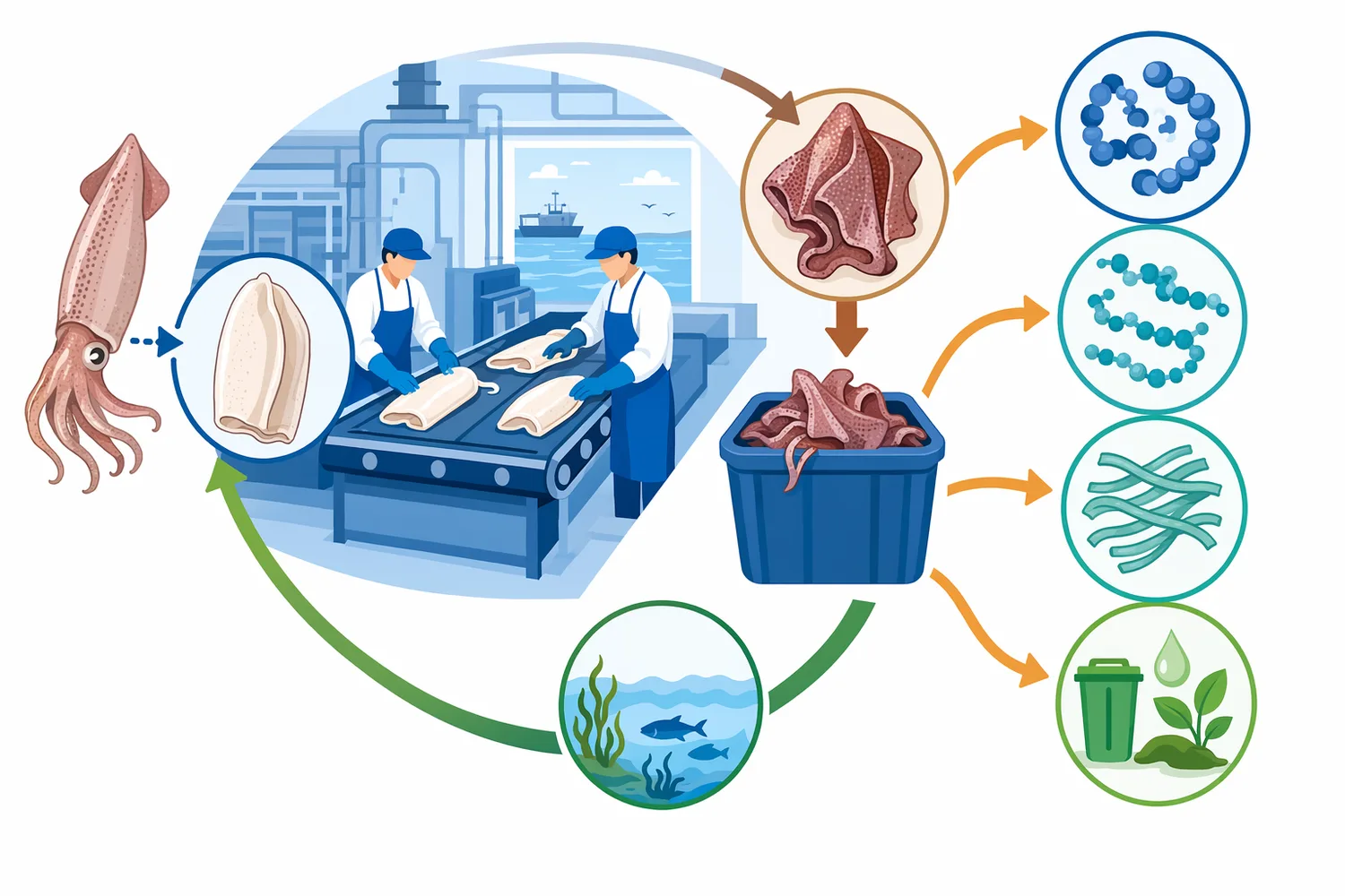 Separated squid skin is a protein-rich by-product stream that may be easier to manage when peeling is cleaner and more predictable.