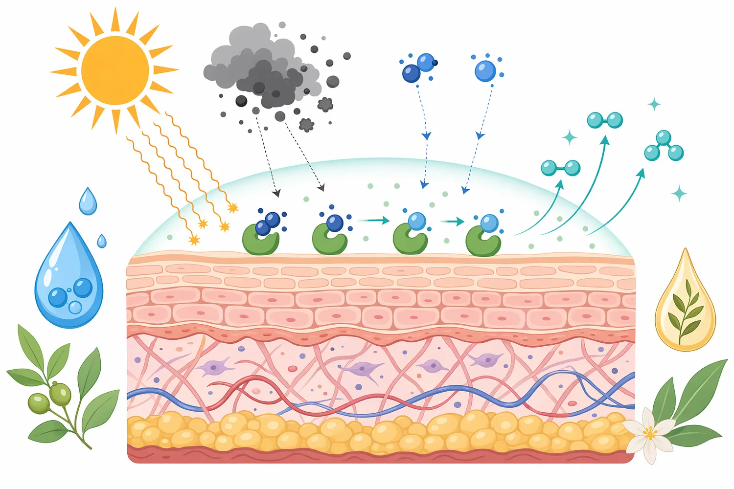Topical SOD concepts are based on targeting superoxide radicals in skin-associated oxidative environments while finished performance depends on formulation and testing.
